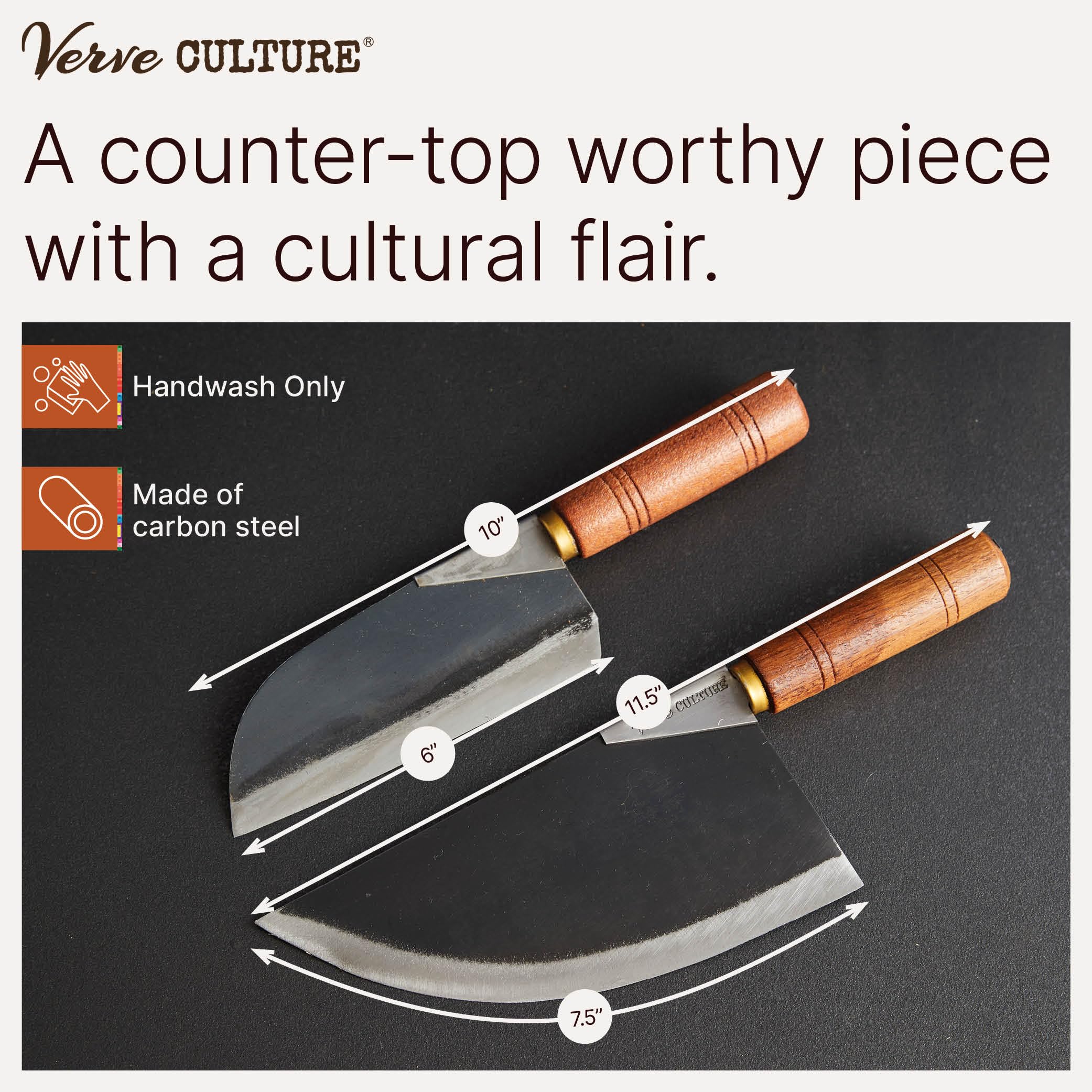 Premium Thai Chef's Moon Knife Set - 2 Hand-Forged Carbon Steel Knives for Professional Cooking & Asian Cuisine | Perfect for Slicing, Dicing & Food Preparation