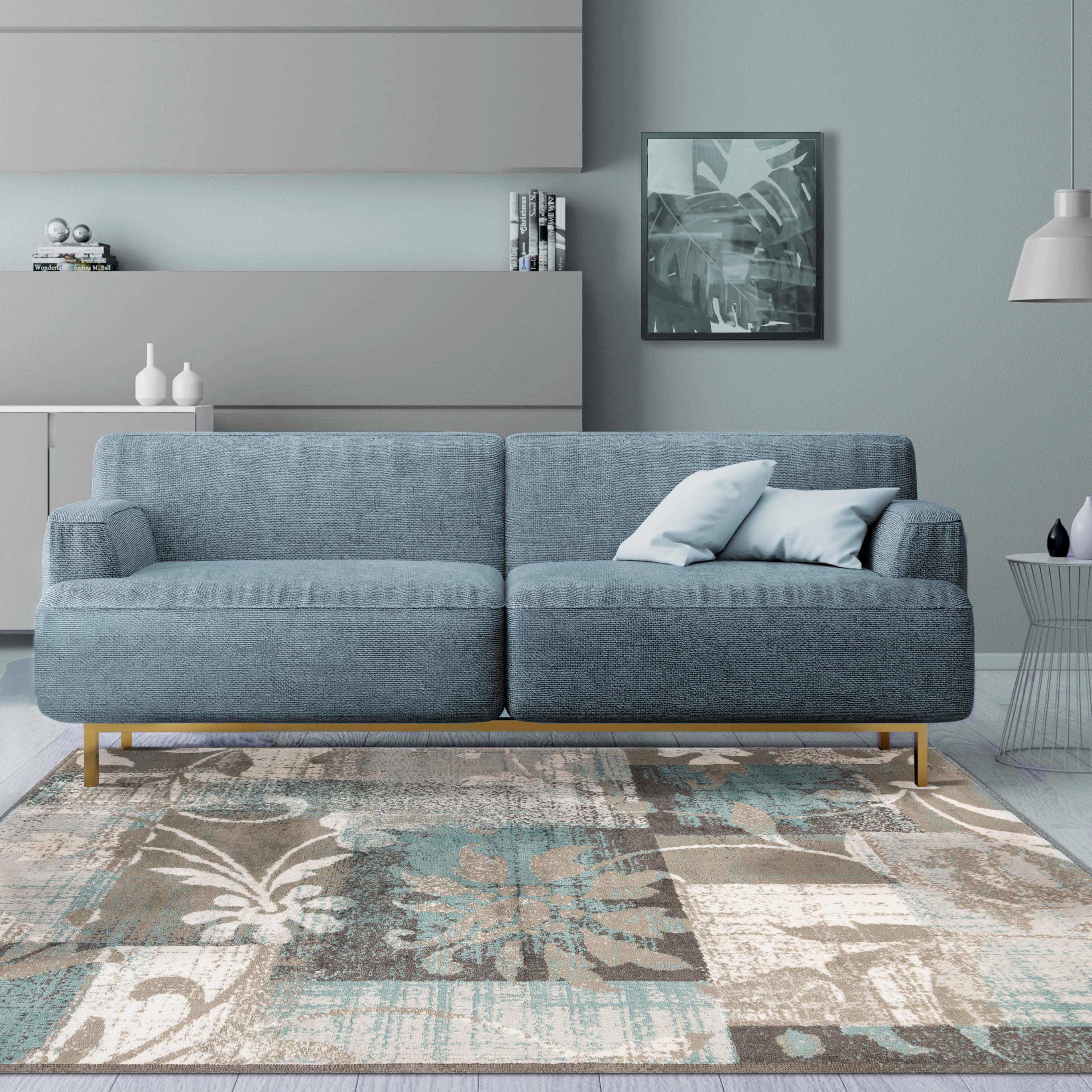 Stylish Pastiche Contemporary Floral Patchwork Area Rug - Non-Slip Indoor Runner for Living Room, Bedroom & Hallway Decor
