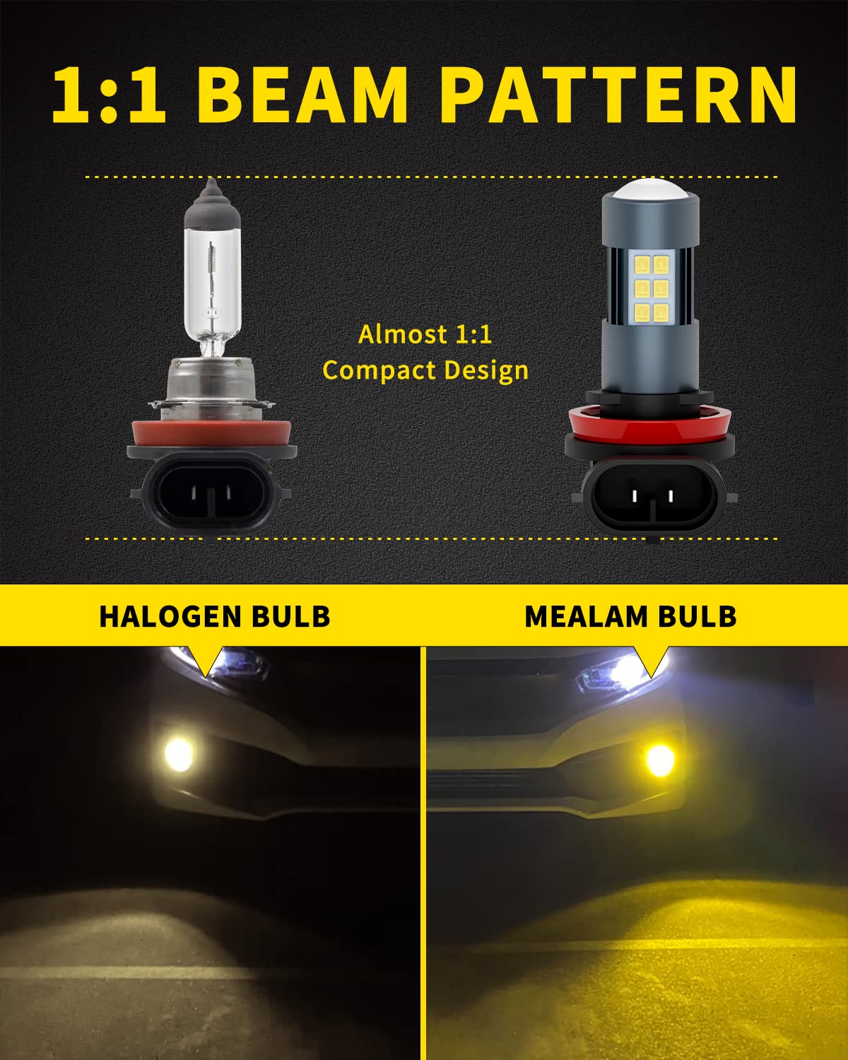 H11 H8 H9 H16 LED Fog Light Bulbs & DRL - 3000 Lumens Super Bright 3000K Amber Yellow - 300% Brighter - Non-Polarity Plug & Play - 360° Illumination with 27 SMD Chips - Perfect for Cars, Trucks, SUVs (Pack of 2) - Ideal for Foggy Conditions, Off-Roading & Night Driving Safety