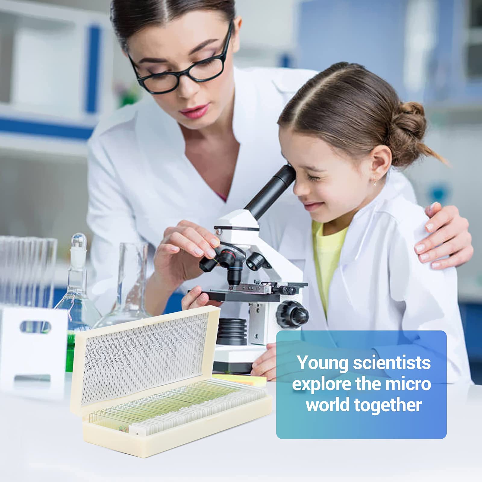 50 Prepared Microscope Slides with Specimens for Kids & Students - Plants, Insects, Fish, Animals & Human Tissue Samples | Biological Science Lab, Homeschool & Classroom Education | Perfect for STEM Learning & Science Experiments
