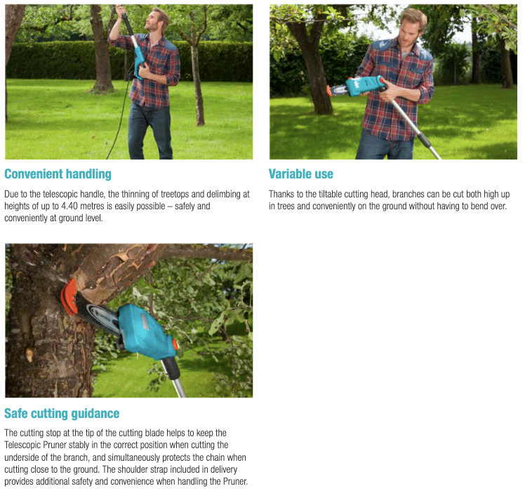 Gardena Electric Telescopic Pruner TCS 720/20 - 20V Cordless Tree Trimmer with Extendable Pole for High Branches - Perfect for Garden Pruning, Landscaping, and Tree Maintenance
