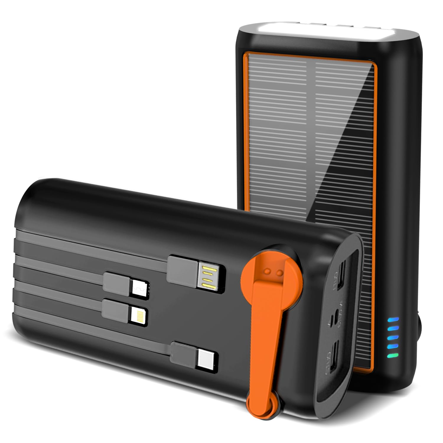 ReeZar 61200mAh Solar Power Bank with Hand Crank - Portable Charger with 4 Built-in Cables, 7 Outputs & 15W Fast Charging for iPhone, Android, Tablets - Emergency SOS Flashlight for Camping, Hiking, Travel