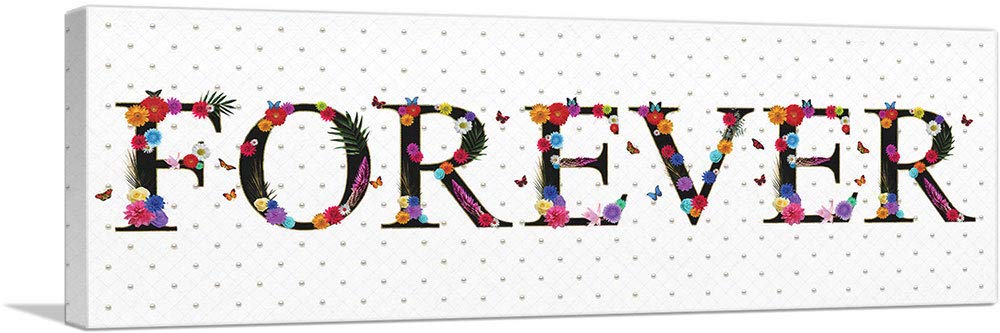 ARTCANVAS FOREVER Floral Canvas Wall Art - 36x12 Inch Stretched Framed Painting, Girls Room Decor, Modern Giclee Print, Ready to Hang - Perfect for Bedroom, Nursery & Teen Room Decor