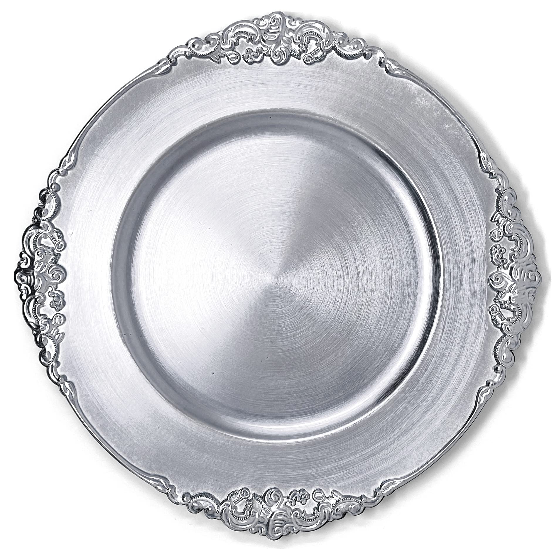 Premium Allgala 13-Inch Heavy Duty Round Charger Plates - 6-Pack Floral Silver Decorative Chargers for Dinner Plates - Elegant Table Setting for Weddings, Thanksgiving, Christmas & Holiday Parties - Perfect for Formal Dining, Buffet Service & Special Occasions