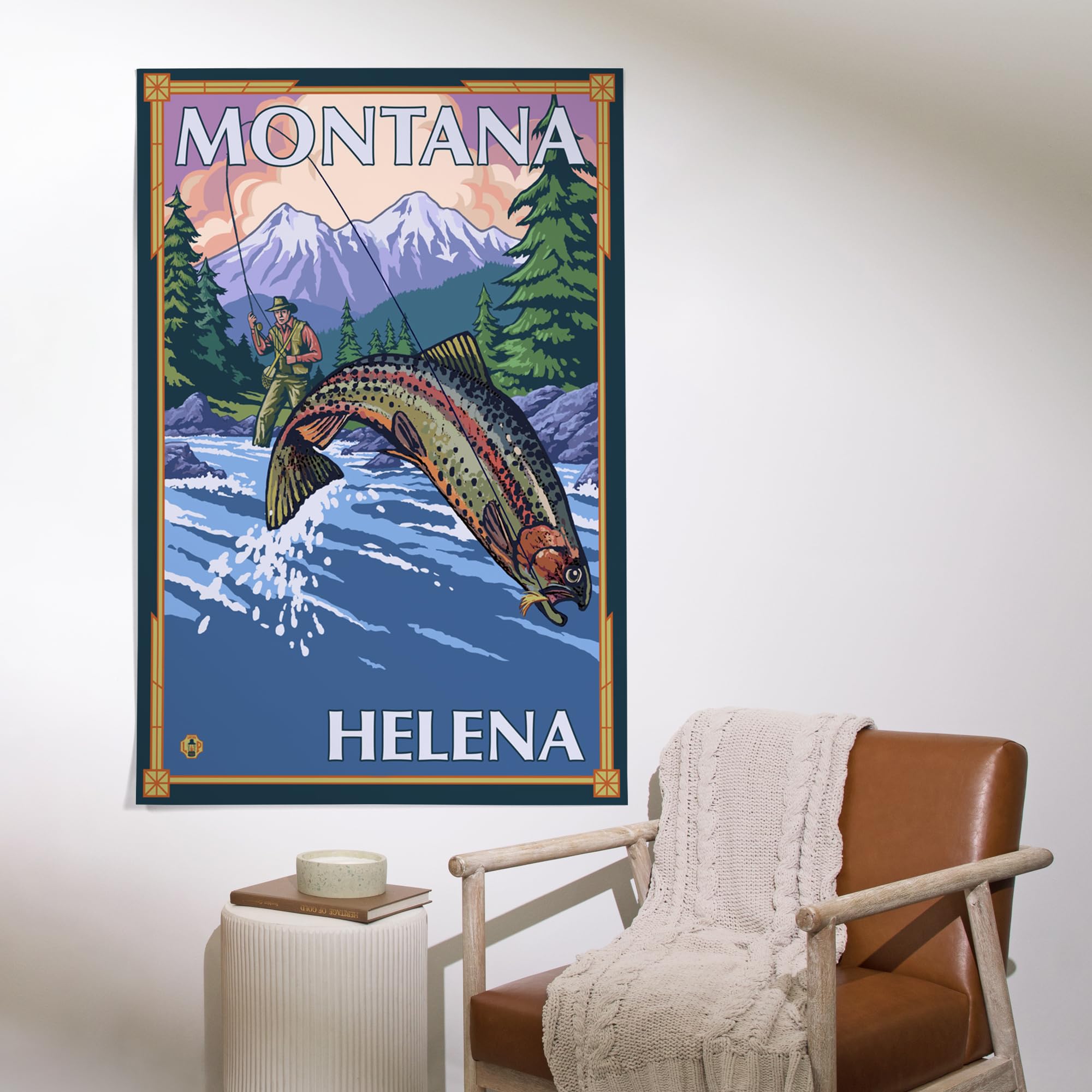 Lantern Press 36x54 Inch Giclee Art Print - Helena Montana Landscape Wall Art with Fisherman Scene - Perfect for Living Room, Bedroom & Office Decor