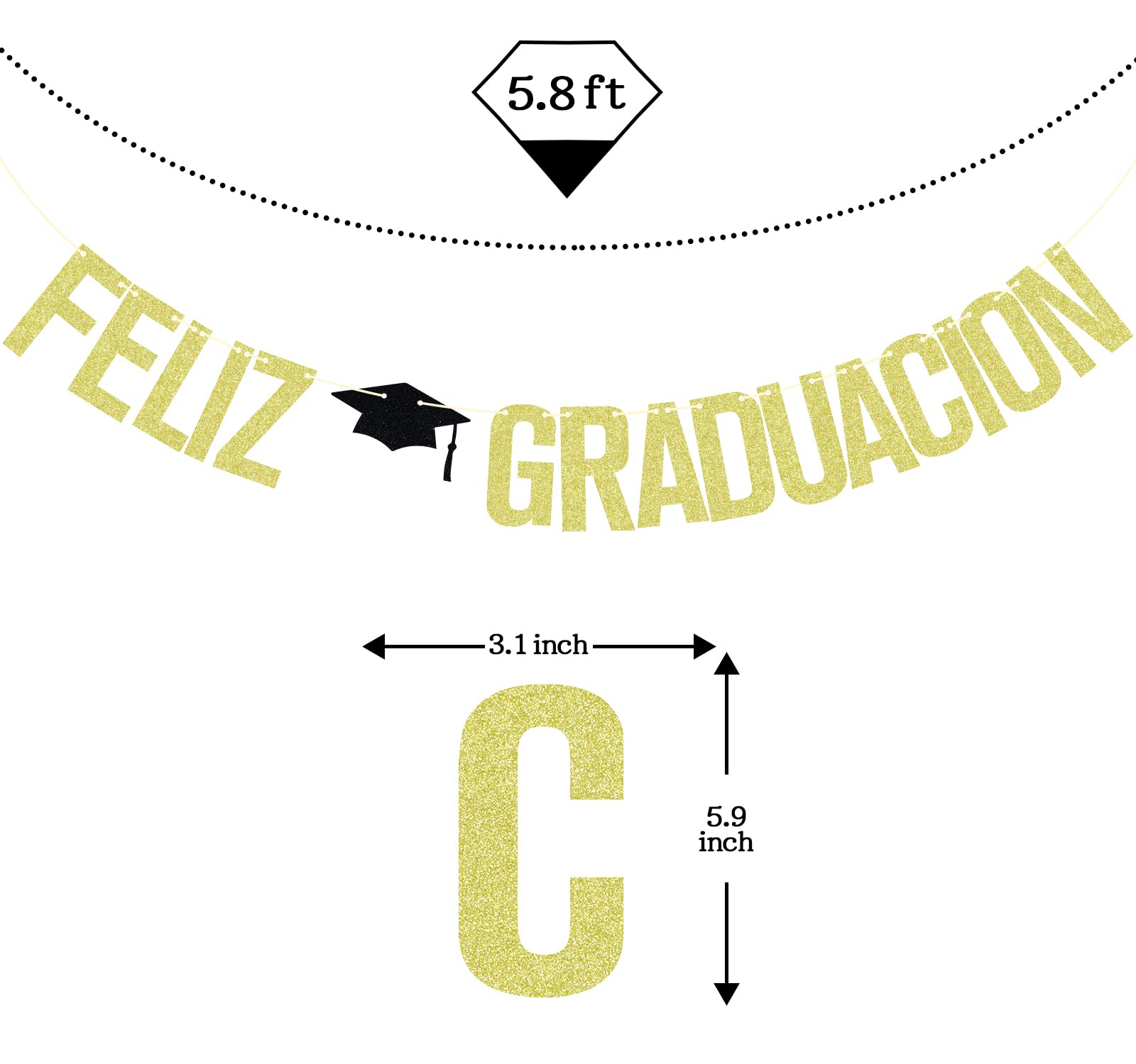2025 Graduation Banner - Feliz Graduacion Spanish Gold Glitter Party Decorations for Class of 2025 | Perfect for Graduation Parties, School Events & Celebration Decor