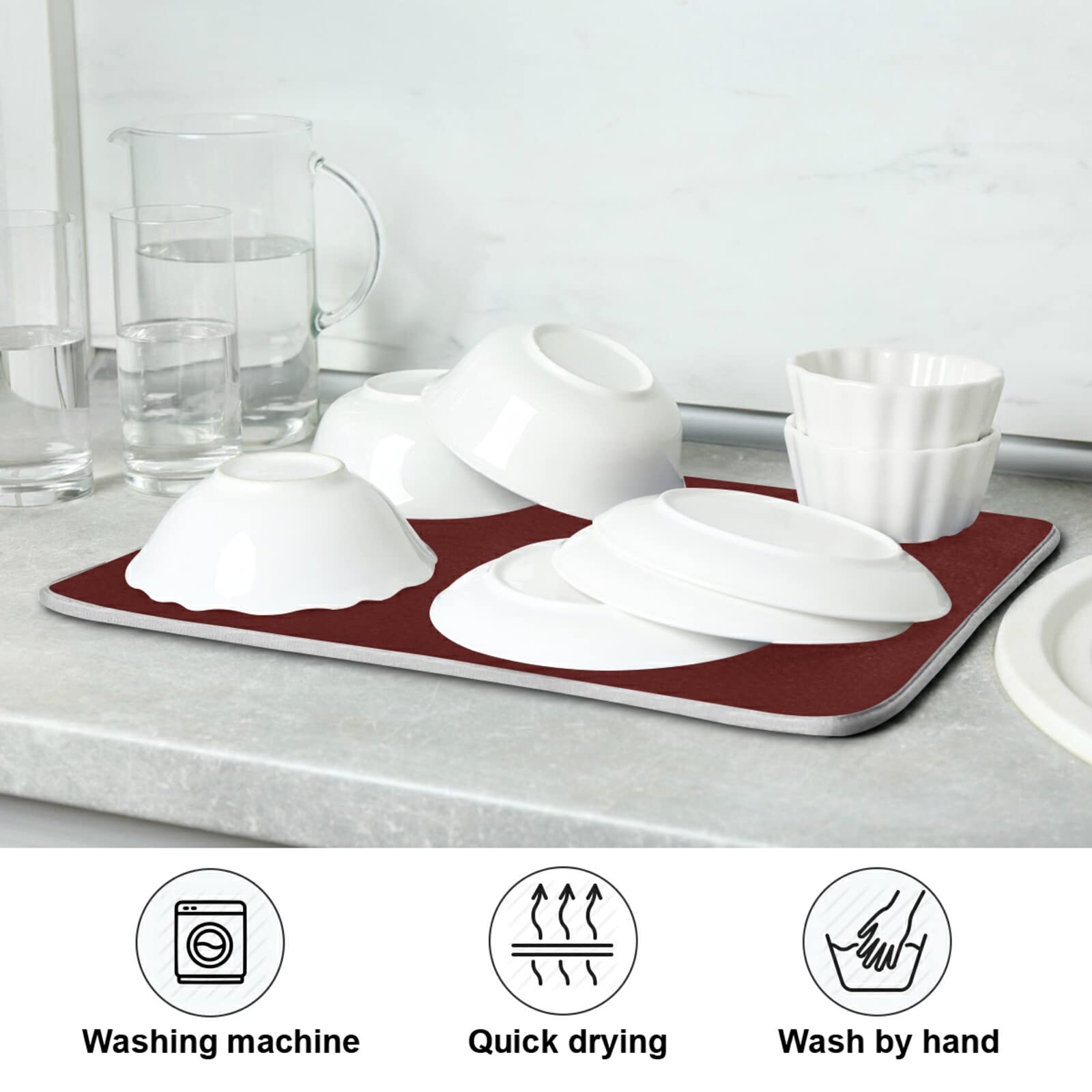 Burgundy XL Dish Drying Mat - 18x24 Inch Large Microfiber Kitchen Counter Mat, Heat Resistant Dish Drainer Pad for Dishes - Perfect for Kitchen Countertops, Sink Areas & Dish Drying Stations