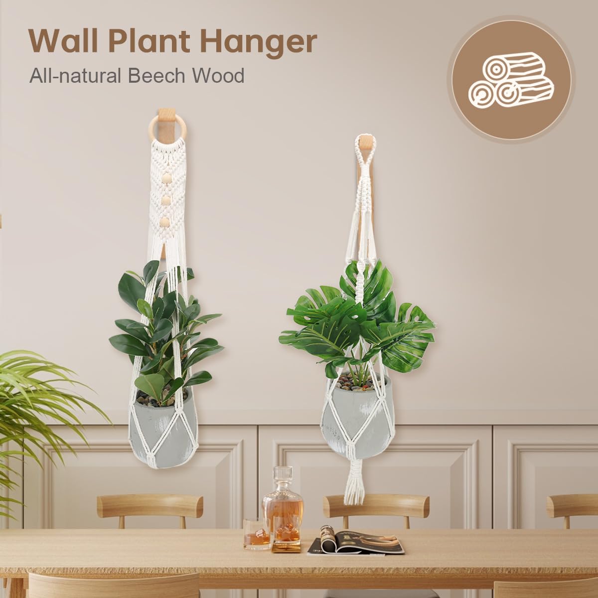 8-Inch Wooden Wall Plant Hangers (2 Pack) - Indoor Hanging Hooks for Planters, Lanterns, Wind Chimes - Perfect for Living Room, Bedroom, Balcony & Home Decor
