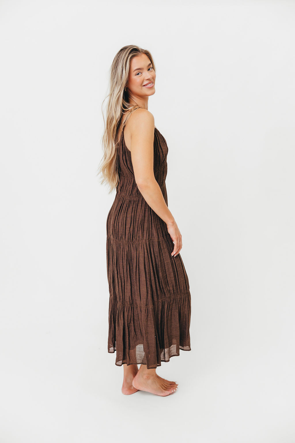 Stylish Kendra Midi Dress in Brown - Perfect for Casual Outings, Office Wear & Special Occasions | Women's Fashion