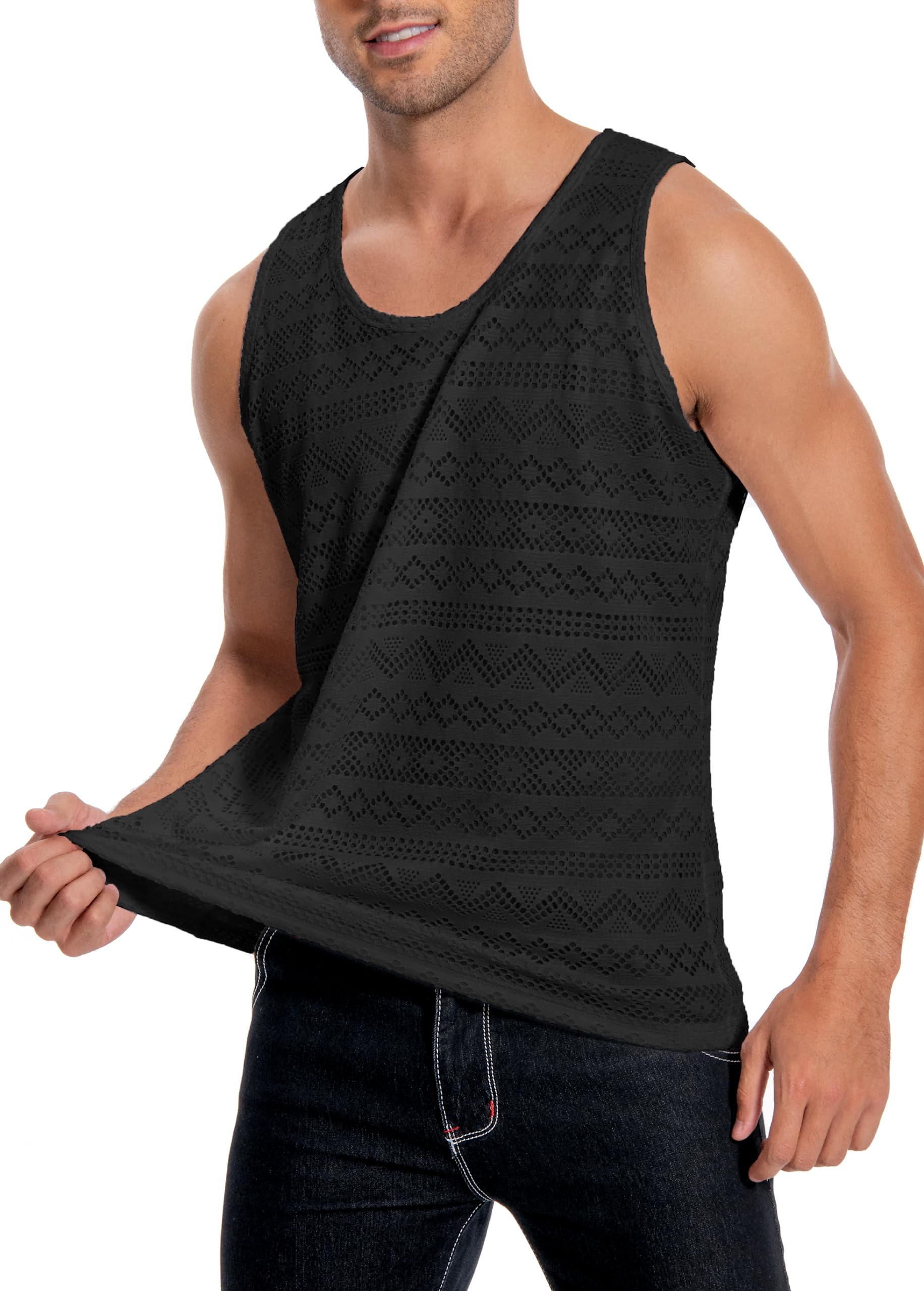 **Men's Sleeveless Mesh Tank Tops - Breathable See-Through T-Shirts for Casual & Outdoor Wear - Gym, Beach, Running, Summer Fashion**