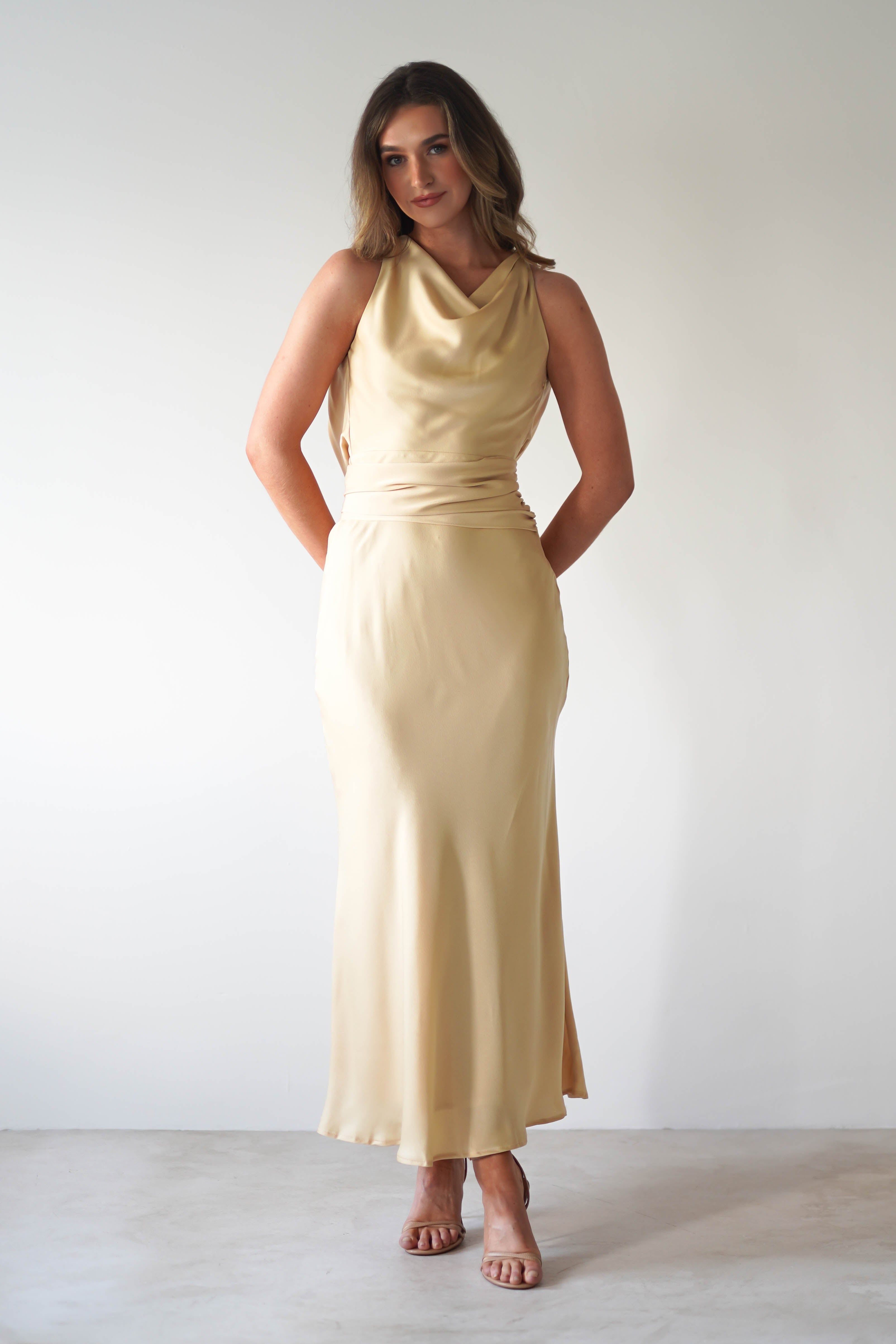 Elegant River Backless Maxi Dress in Sand Color - Perfect for Beach Vacations, Summer Parties & Boho Chic Outfits
