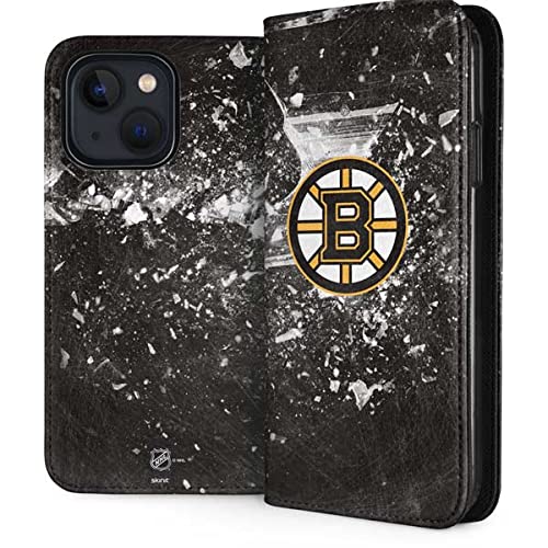 Official NHL Boston Bruins Frozen Design Skinit Folio Phone Case for iPhone 13 - Protective Cover with Premium Grip for Hockey Fans & Everyday Use