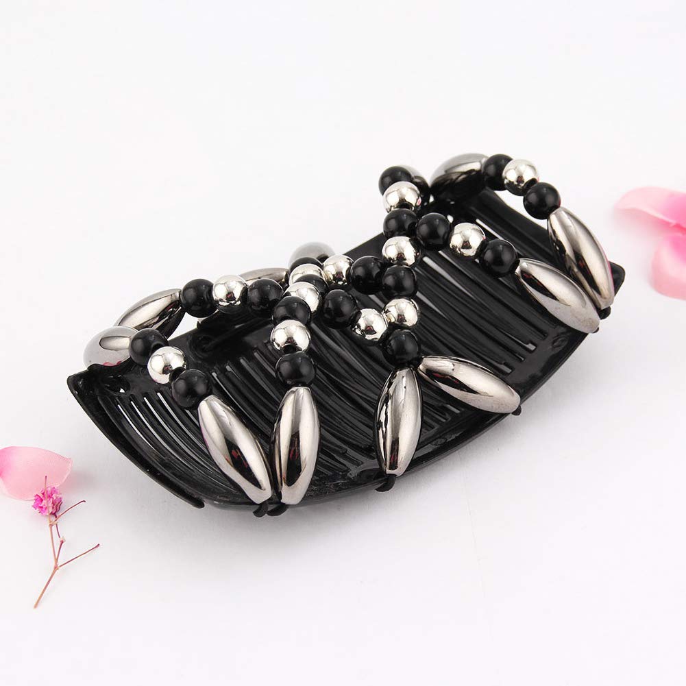 Magic Elastic Hair Clips for Women - Stretchy Beaded Hair Combs for Girls, Perfect for Parties & Weddings