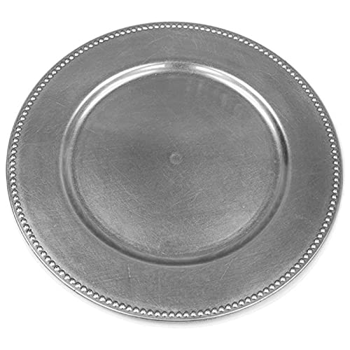 13 Inch Silver Round Beaded Charger Plates - Set of 24 Balsa Wood Circle Plates for Wedding, Party, and Holiday Table Decor