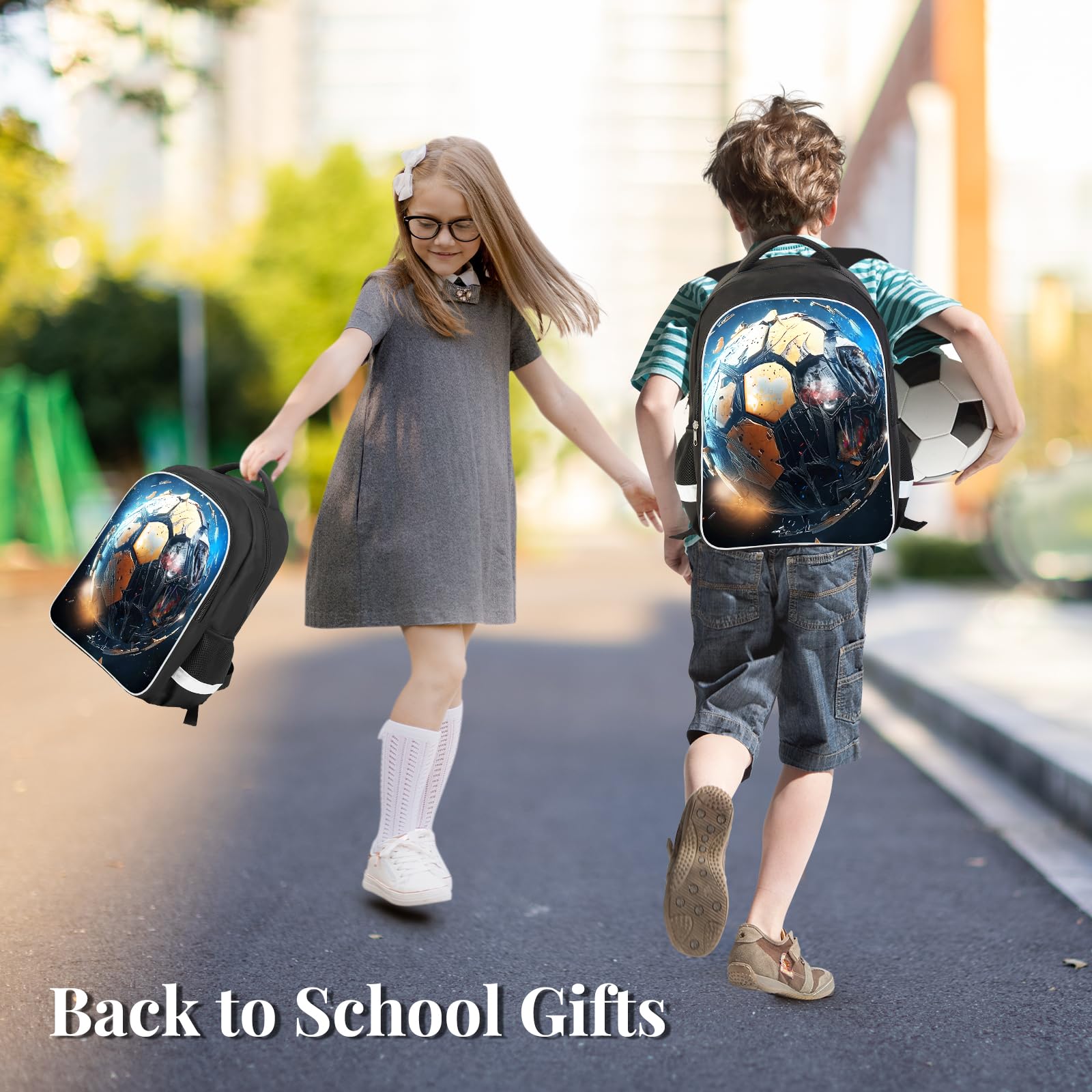 **Kids Soccer Print Backpack - Lightweight Waterproof School Bookbag with Side Pocket, Laptop Compartment - Perfect for School, Travel & Sports Gifts**