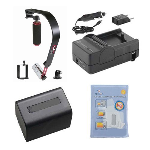 Synergy Digital Camcorder Accessory Kit for Sony PXW-X70 - Includes SDNPFV70NEW Battery, SDM-109 Charger, ZELCKSG Cleaning Kit & SB-8 Video Stabilizer - Perfect for Professional Videography, Travel Vlogging and Event Filming
