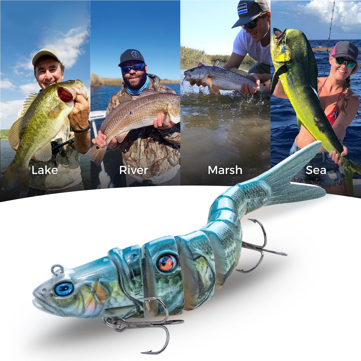 Premium M1 8-Segment Swimbait Lure - Realistic Multi-Jointed Fishing Bait for Bass, Pike & Walleye - Perfect for Freshwater & Saltwater Fishing Adventures