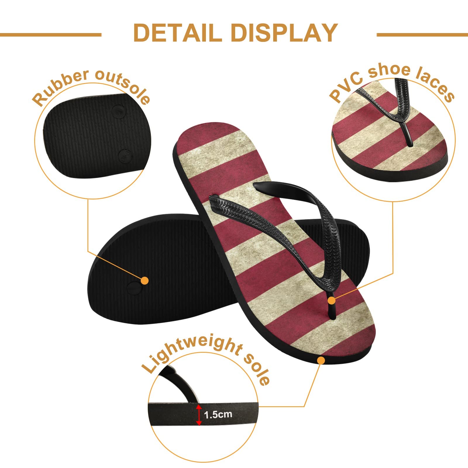 USA Flag Flip Flops for Women & Men - Comfortable Beach Sandals, Non-Slip Rubber Shower Slippers for Travel, Hotel, Pool & Outdoor Activities