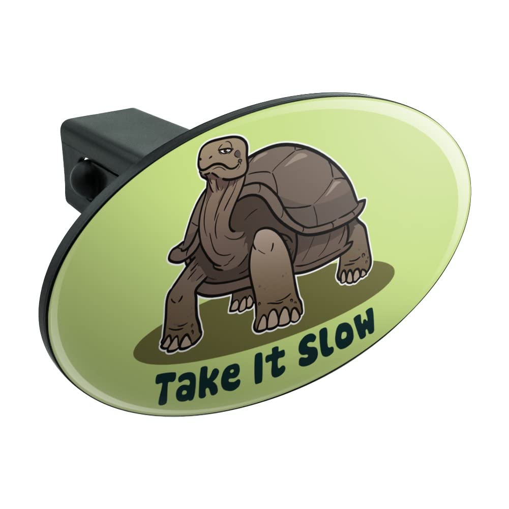 Funny Tortoise Take It Slow Turtle Oval Tow Trailer Hitch Cover Plug Insert - Perfect for Truck, SUV & RV Accessories (Humor Car Decor)