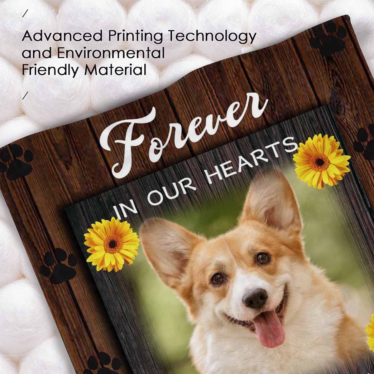 Personalized Dog Memorial Blanket 40x50 - Forever in Our Hearts with Paw Prints for Pet Loss Comfort & Remembrance Gifts