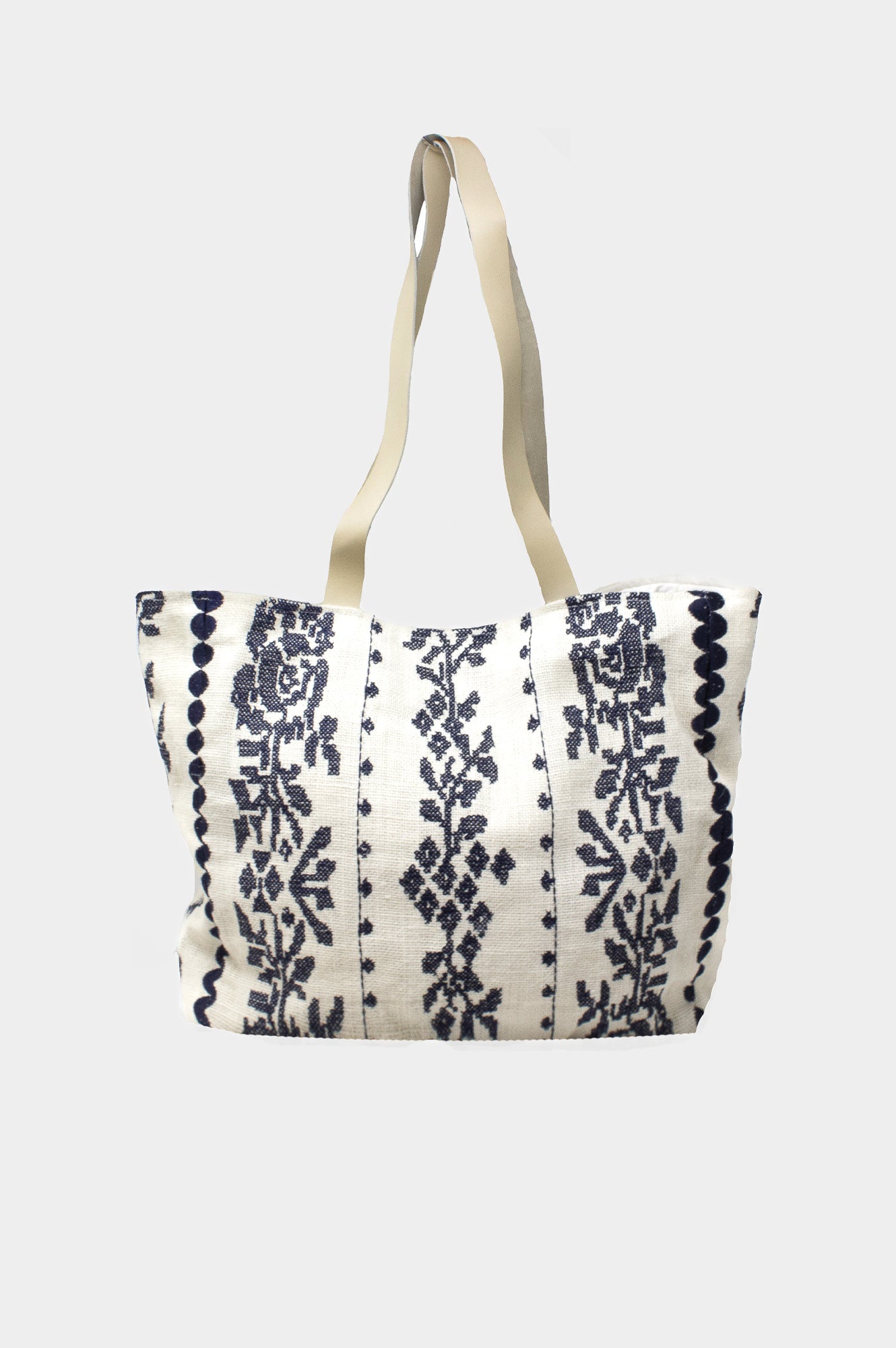 Eco-Friendly Paros Jute Tote Bag - White & Navy Blue Reusable Shopping Bag for Groceries, Beach, and Daily Use