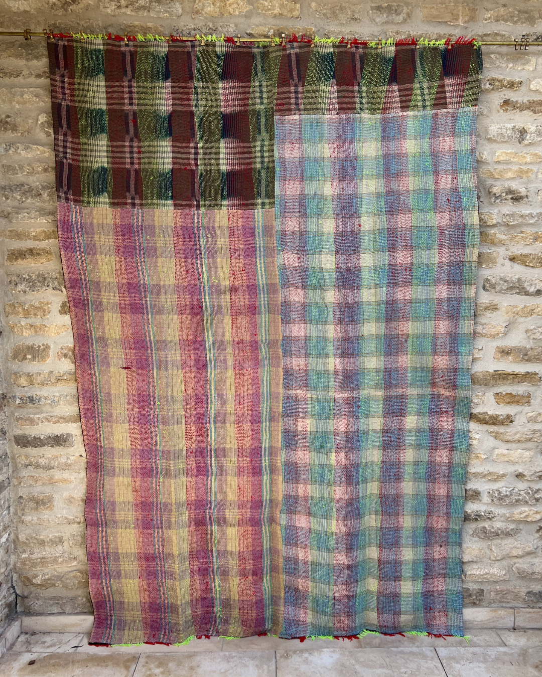 Midweight Kantha Quilt No. 802 - Handmade Cotton Throw Blanket for Bed, Sofa & Travel - Lightweight & Cozy Home Decor