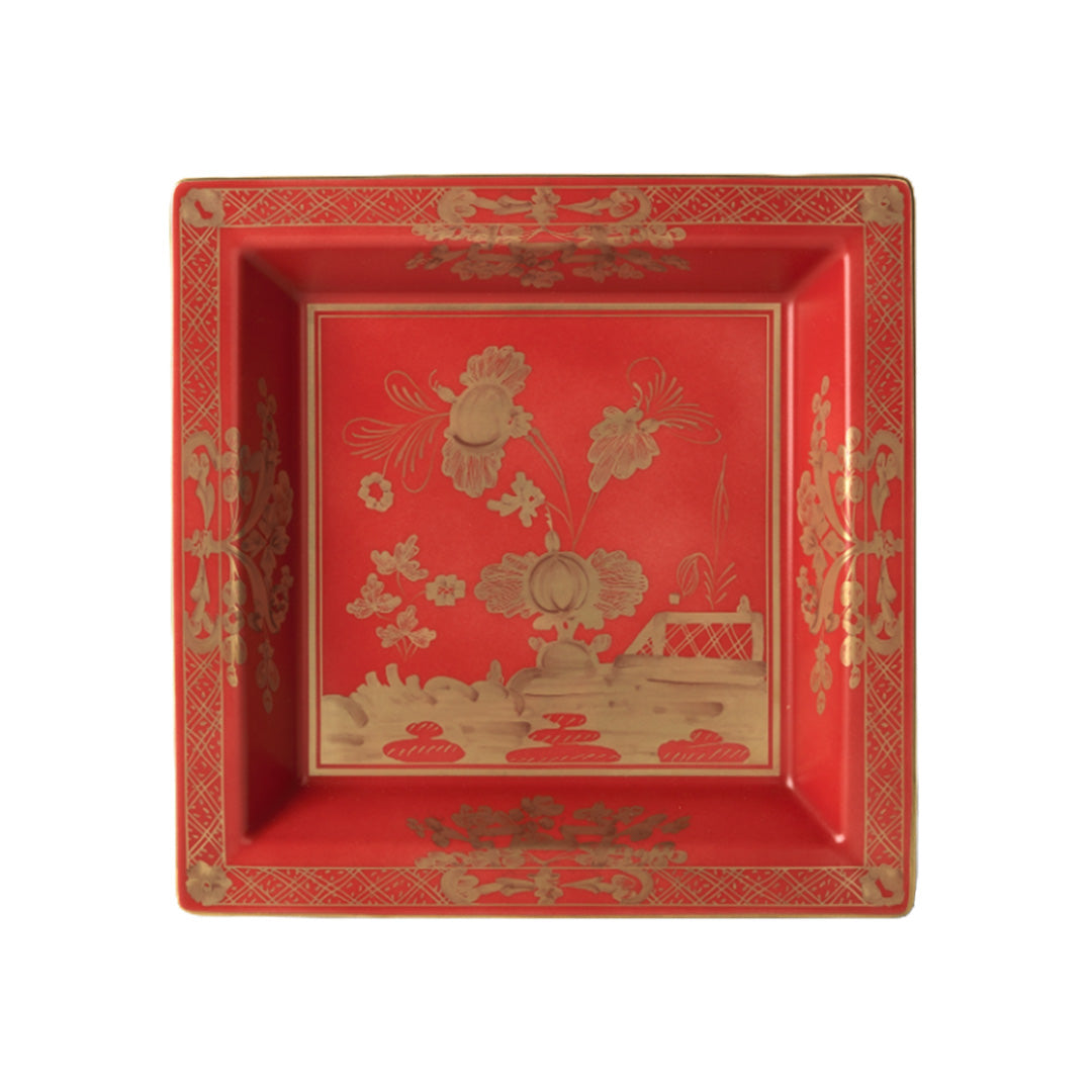 Oriente Italiano Square Vide Poche Tray - Elegant Red Decorative Catch-All Tray for Jewelry, Keys & Coins - Perfect for Entryway, Dresser or Nightstand Organization