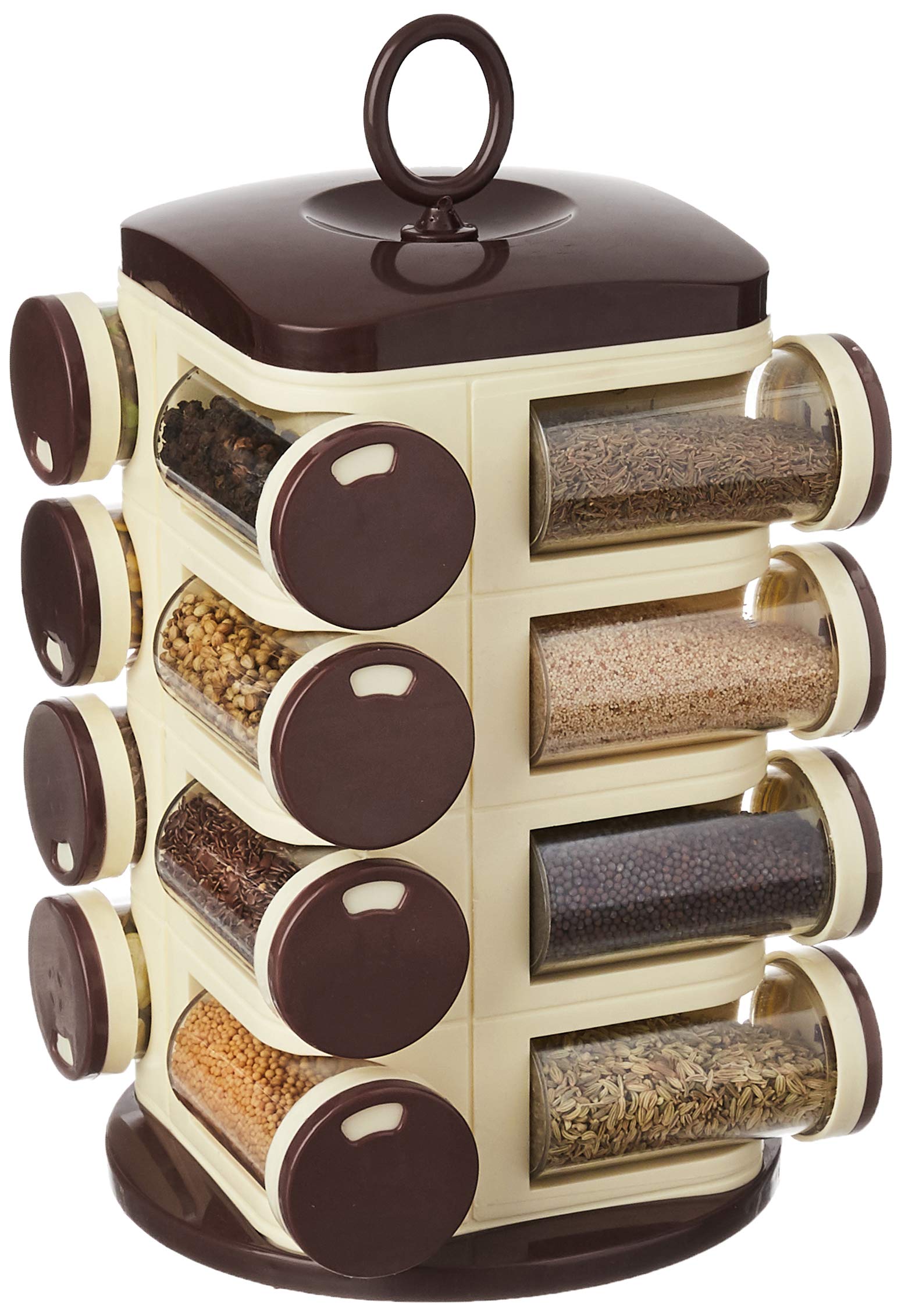 Solimo 16-Piece Revolving Spice Rack Organizer - Dark Brown Spice Storage for Kitchen Cabinet & Countertop - Space-Saving Spice Shelf for Easy Access to Seasonings & Herbs