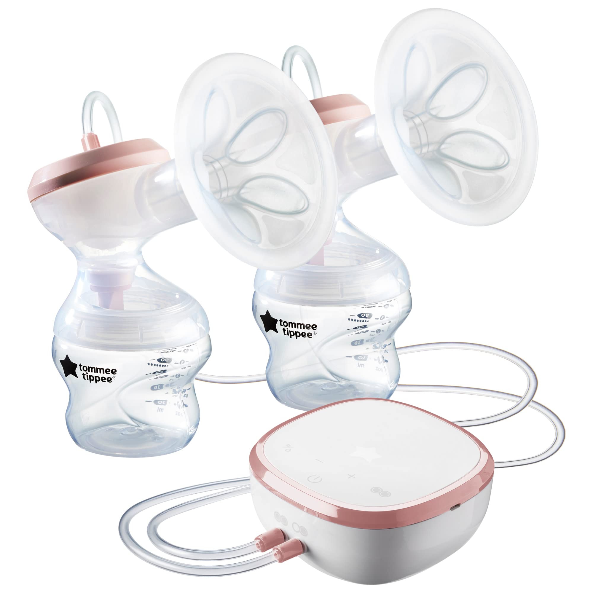 Tommee Tippee Made for Me Double Electric Breast Pump - Strong Suction & Quiet USB Rechargeable Pump with Soft Silicone Shields, Portable Design & Express Modes - Includes Baby Bottles - Perfect for Nursing Moms at Home, Work or Travel