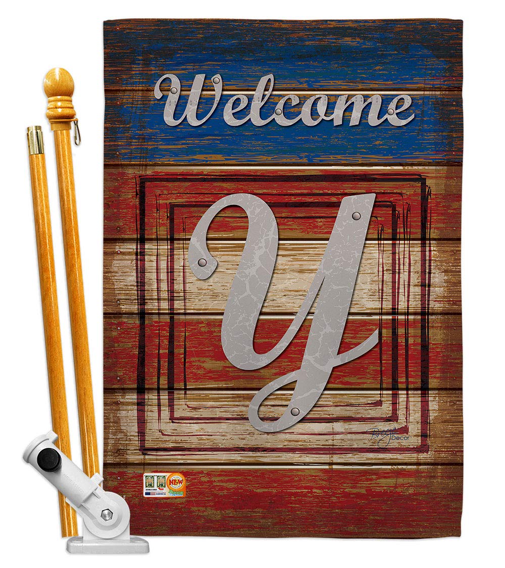 Y Initial Patriotic House Flag Set 28x40