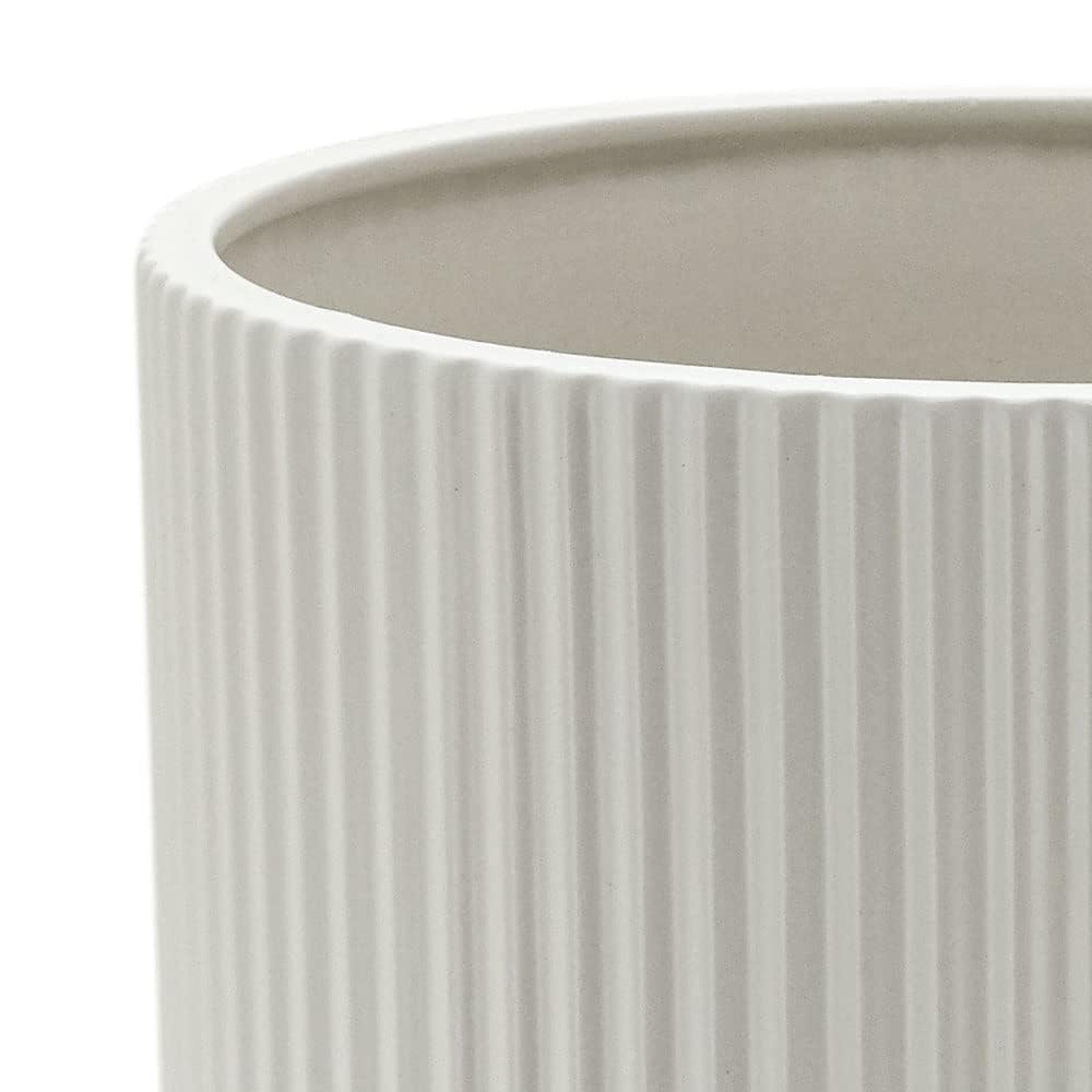 Amazon Basics Fluted Ceramic Round Planter - 10 Inch White Flower Pot for Indoor Plants, Outdoor Garden Decor, Home & Office Decoration