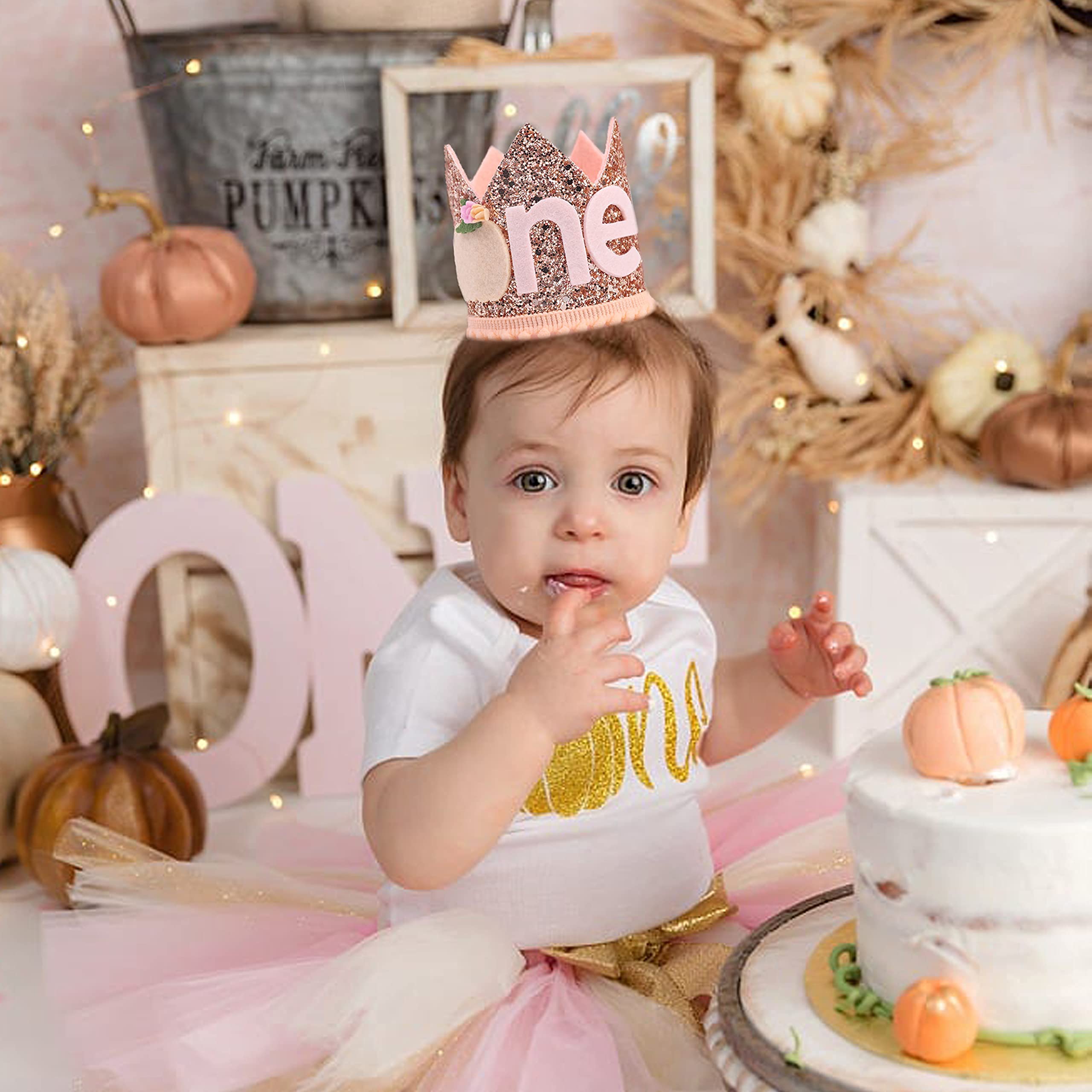 Little Pumpkin First Birthday Crown - Floral Pumpkin Theme Baby Girl's 1st Birthday Tiara Hat | Cake Smash Photo Prop & Party Decor for Fall Birthday Celebrations