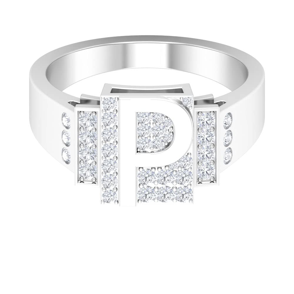 14K White Gold Diamond Alphabet Rings for Men - Personalized Initial Rings A to Z - Elegant Jewelry Gift for Him - Perfect for Engagements, Anniversaries & Special Occasions