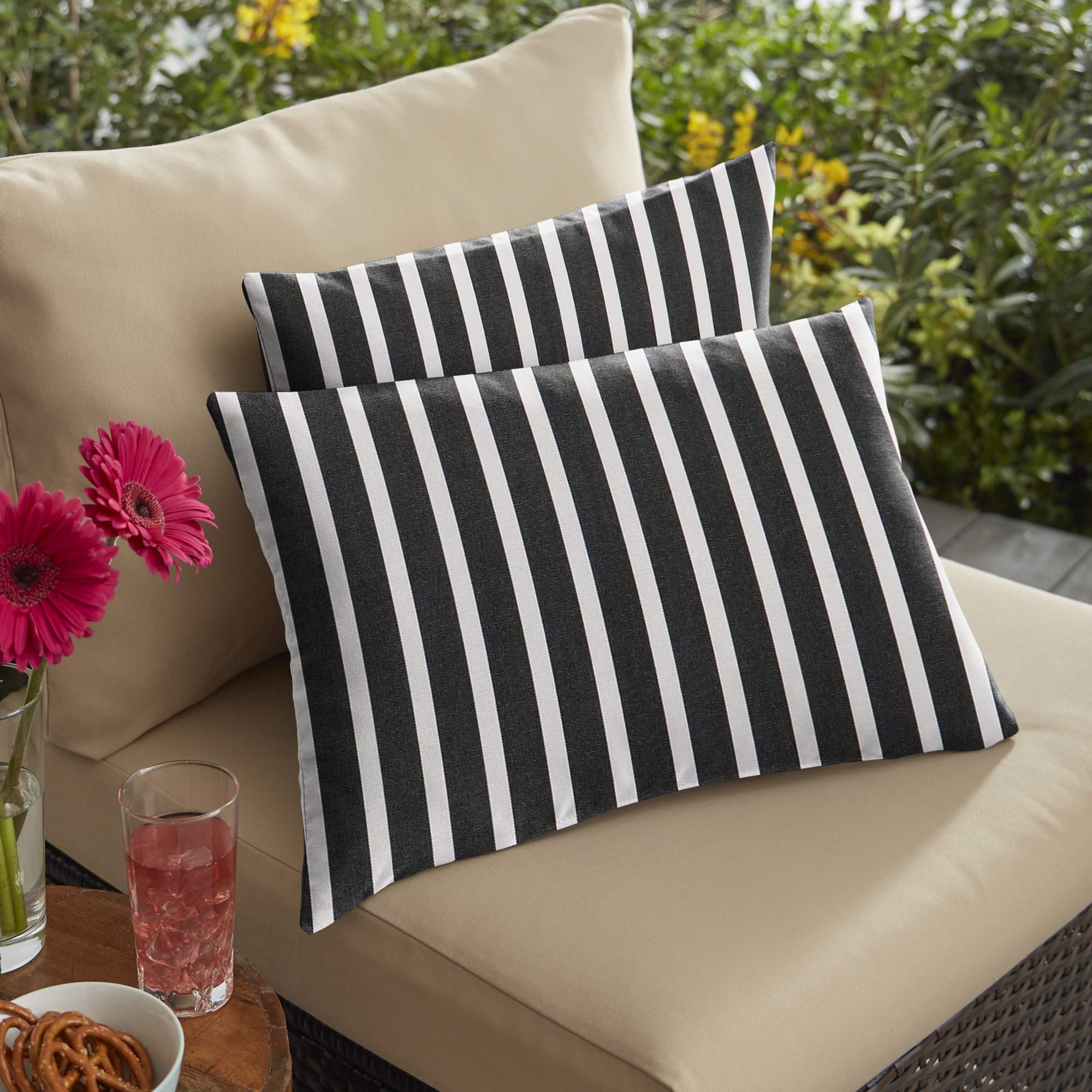 Set of 2 Shore Classic Outdoor Pillow Covers - 20 Inch Waterproof Decorative Throw Pillows for Patio Furniture, Poolside Lounge, Garden Bench & Porch Decor