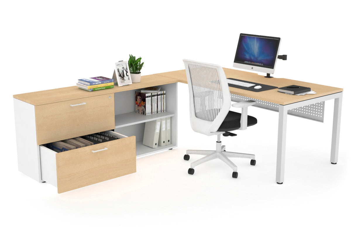 Quadro Square Executive White Frame Office Desk [1600L x 800W with Cable Management] - Perfect for Modern Workspaces & Home Offices