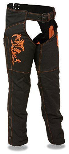 Milwaukee Leather Women's Textile Motorcycle Chaps with Tribal Embroidery & Reflective Strips - Durable Riding Gear for Harley, Cruiser & Adventure Bikes (Perfect for Long Rides & Cold Weather Protection)