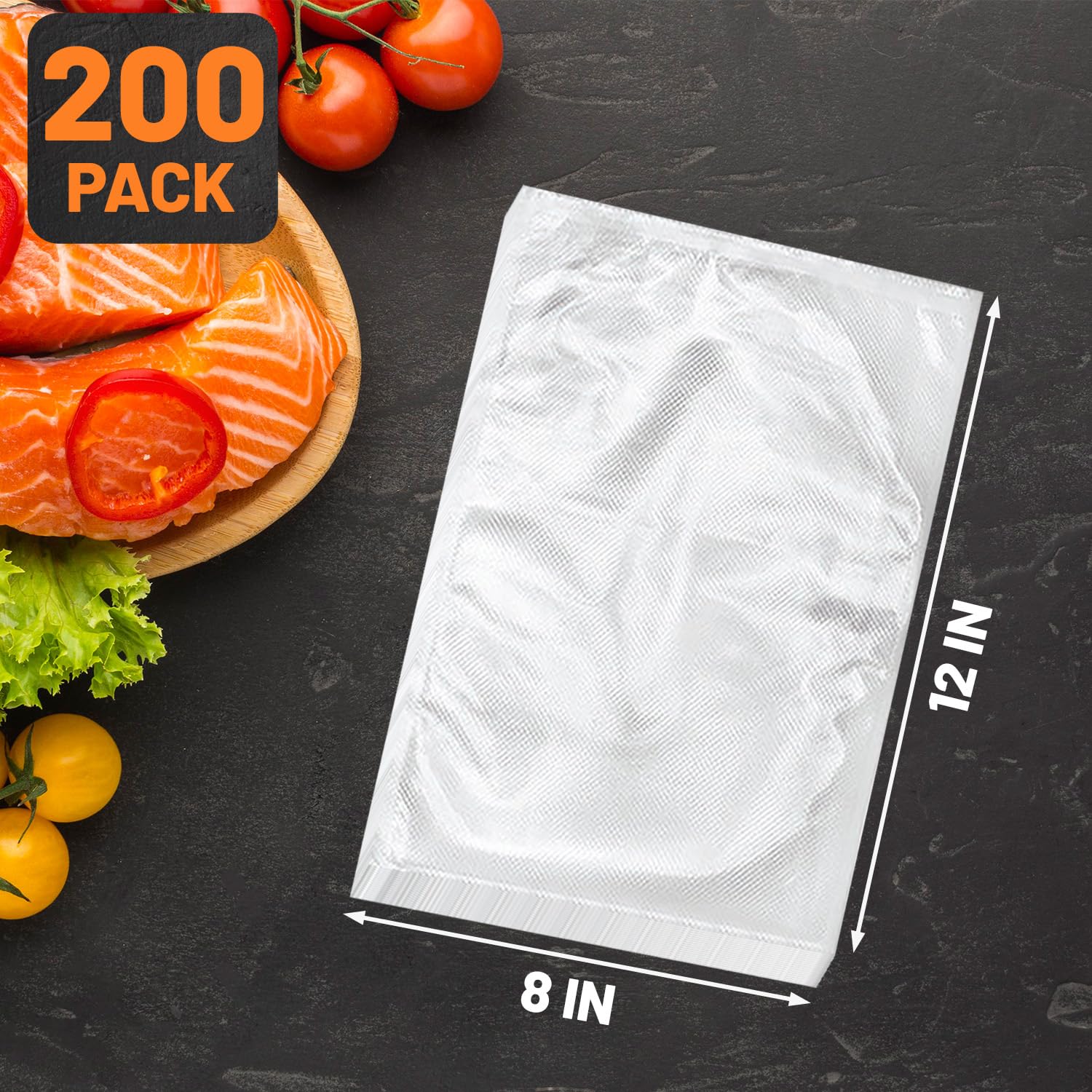 Premium BPA-Free Vacuum Sealer Bags - 200 Quart (8x12 Inch) Heavy Duty Commercial Grade Food Storage Bags for Sous Vide, Freezer & Meal Prep | Compatible with FoodSaver, Seal-a-Meal & Weston | Perfect for Long-Term Food Preservation, Freezing Meats & Sous Vide Cooking