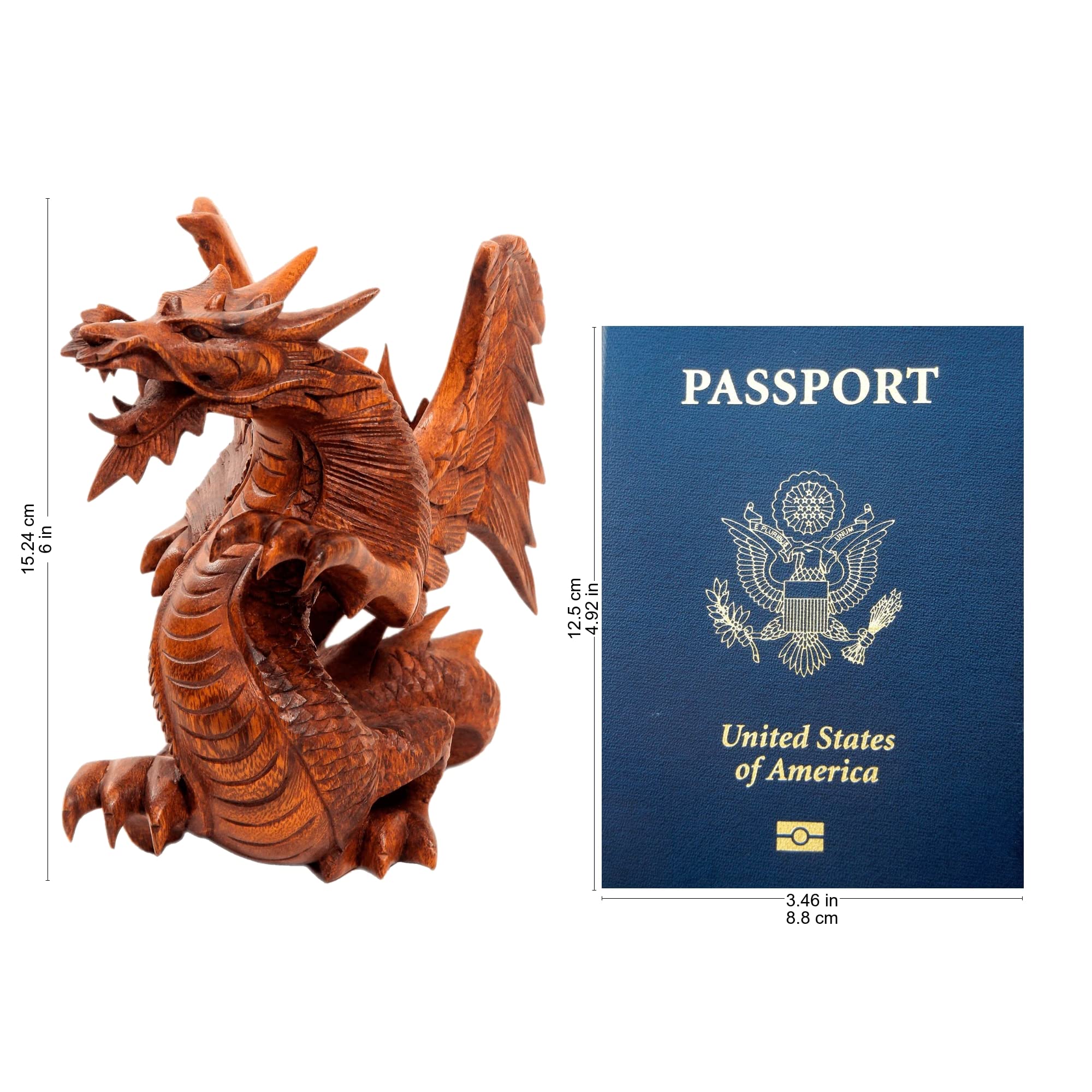 Hand Carved Suar Wood Winged Dragon Sculpture - 6