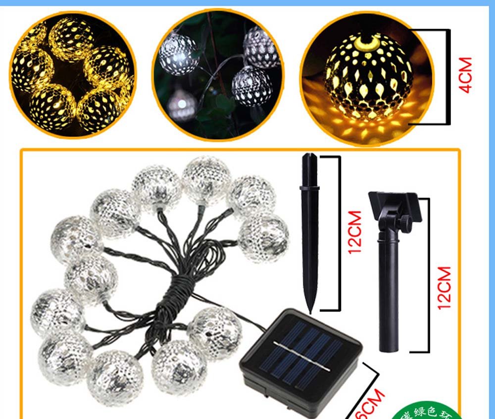 Solar Powered Metal String Lights - 10 LED Silver Ball Warm White Lights for Outdoor Garden, Summer Party, Wedding & Christmas Decorations | Perfect for Patio, Backyard, Pergola and Holiday Lighting