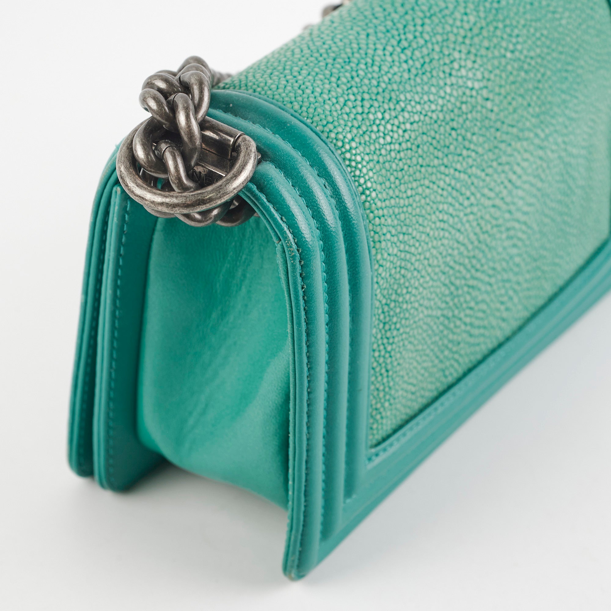 Chanel Small Turquoise Stingray Boy Bag - Luxury Crossbody Handbag for Women | Perfect for Evening Parties, Date Nights & Special Occasions