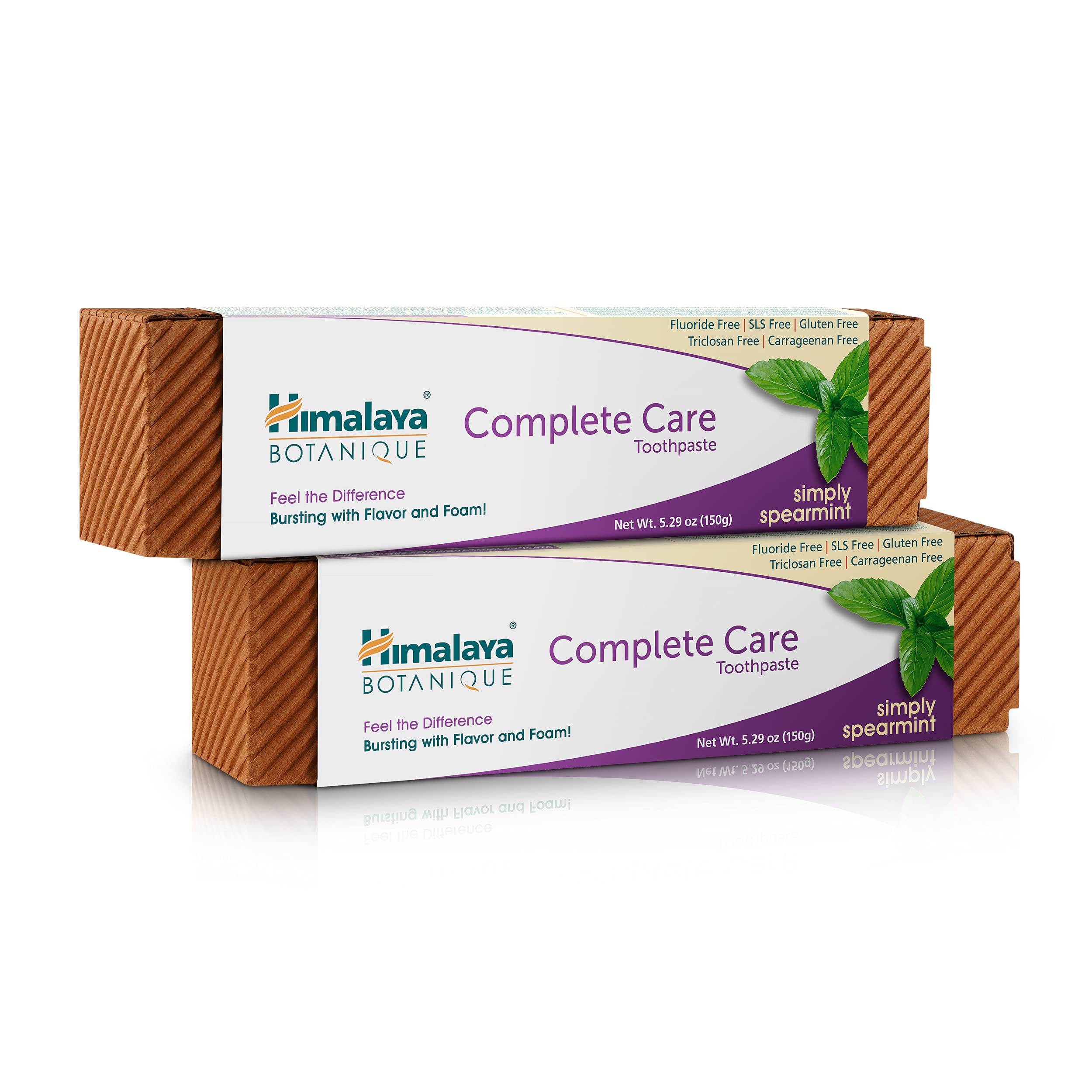 Himalaya Botanique Complete Care Toothpaste - Simply Spearmint Flavor, Fluoride Free & Plaque Fighting Formula for Whiter Teeth & Fresh Breath, 5.29 oz (2-Pack) - Ideal for Natural Oral Care & Daily Teeth Whitening at Home