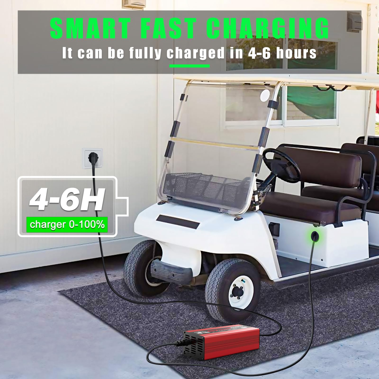 48 Volt Golf Cart Battery Charger for Club Car DS & Precedent - 15 Amp Smart Trickle Charger with Auto Shutoff | Replacement for Club Car 48V Charger | Fast 4-6 Hour Charge for Lead Acid Batteries | Lightweight 4Lbs Portable Design | Perfect for Golf Courses, Resorts & Home Use