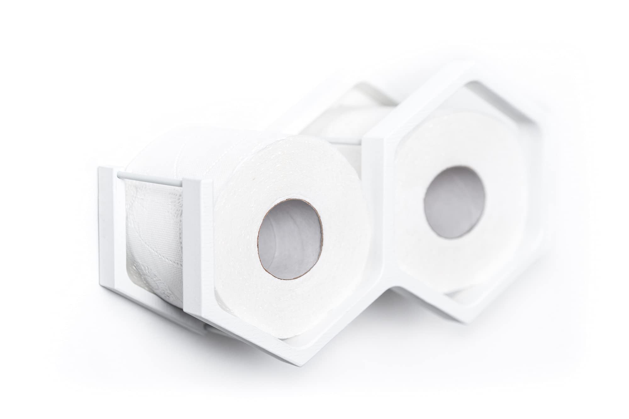 Honeycomb Wood Toilet Paper Holder - Bathroom Tissue Storage Shelf - White - Perfect for Small Bathrooms, Powder Rooms & Vanities