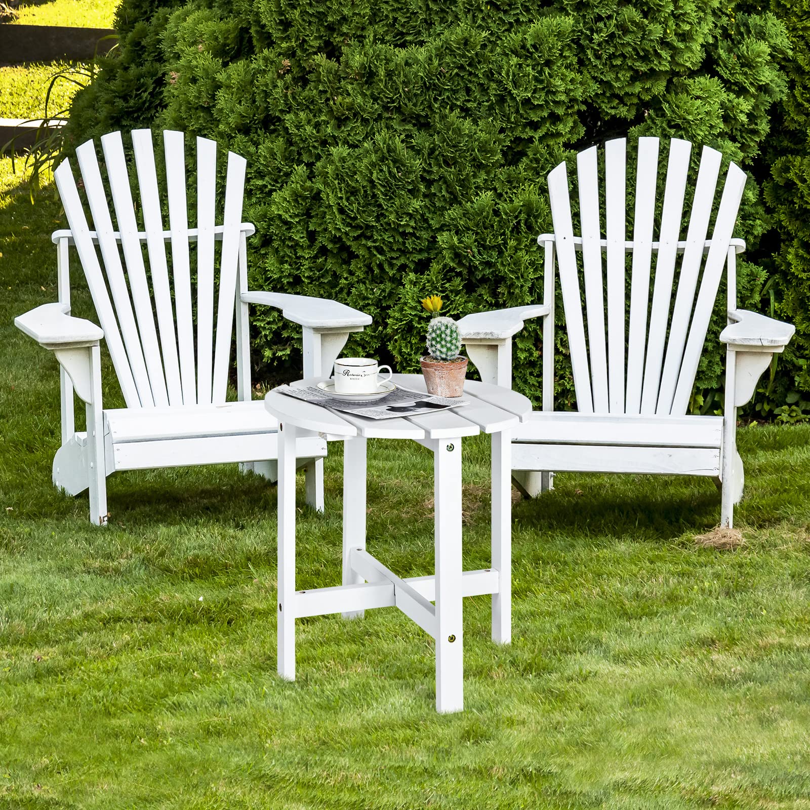 Giantex 18'' Round Outdoor Side Table - White Wooden Bistro Coffee Table with Stable Cruciform Base | Perfect for Garden, Patio, Balcony, Backyard & Living Room | Durable Small End Table for Coffee, Drinks & Outdoor Relaxation
