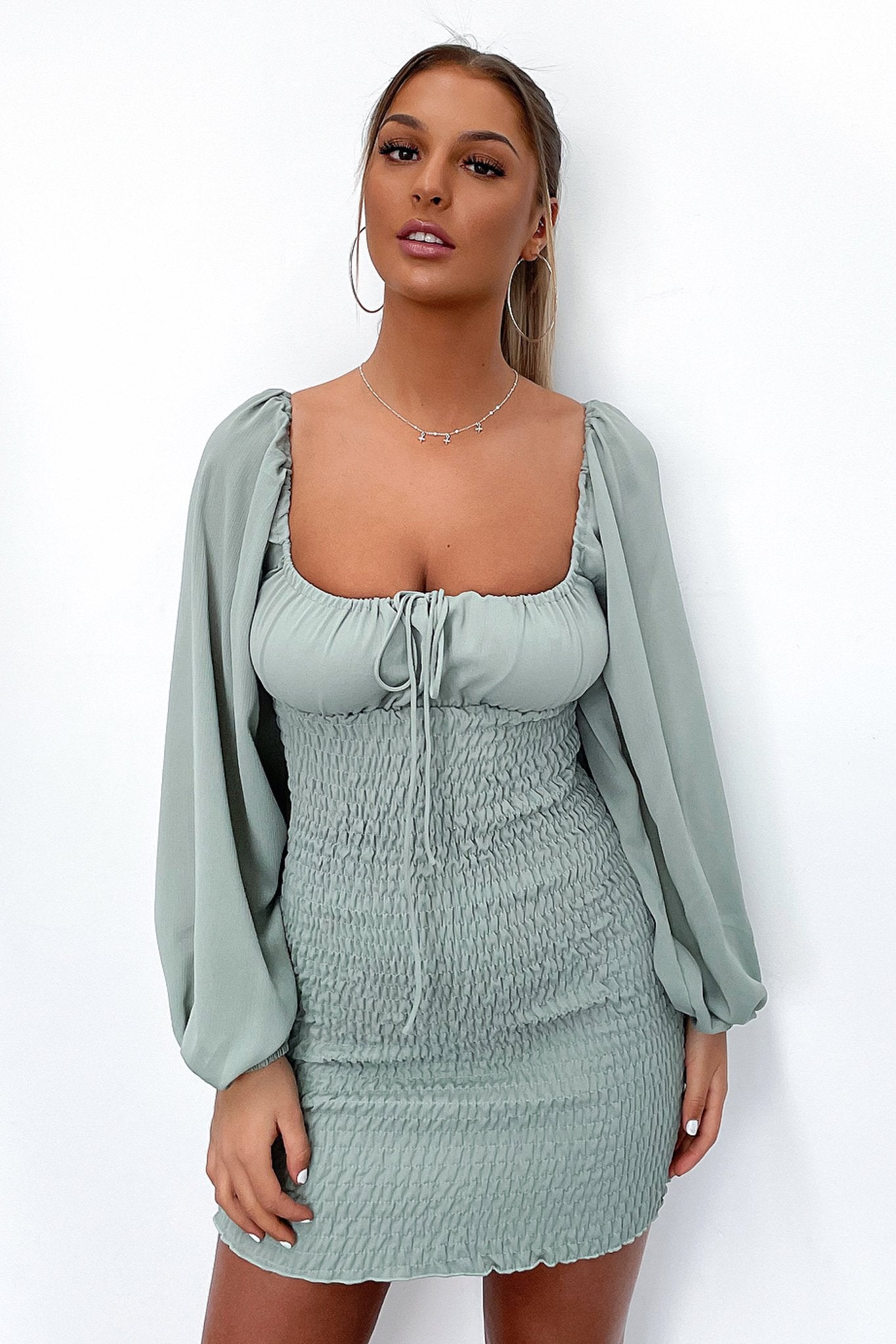 Ella Dress in Sage Green - Elegant Women's Midi Dress for Casual Wear, Date Night & Special Occasions