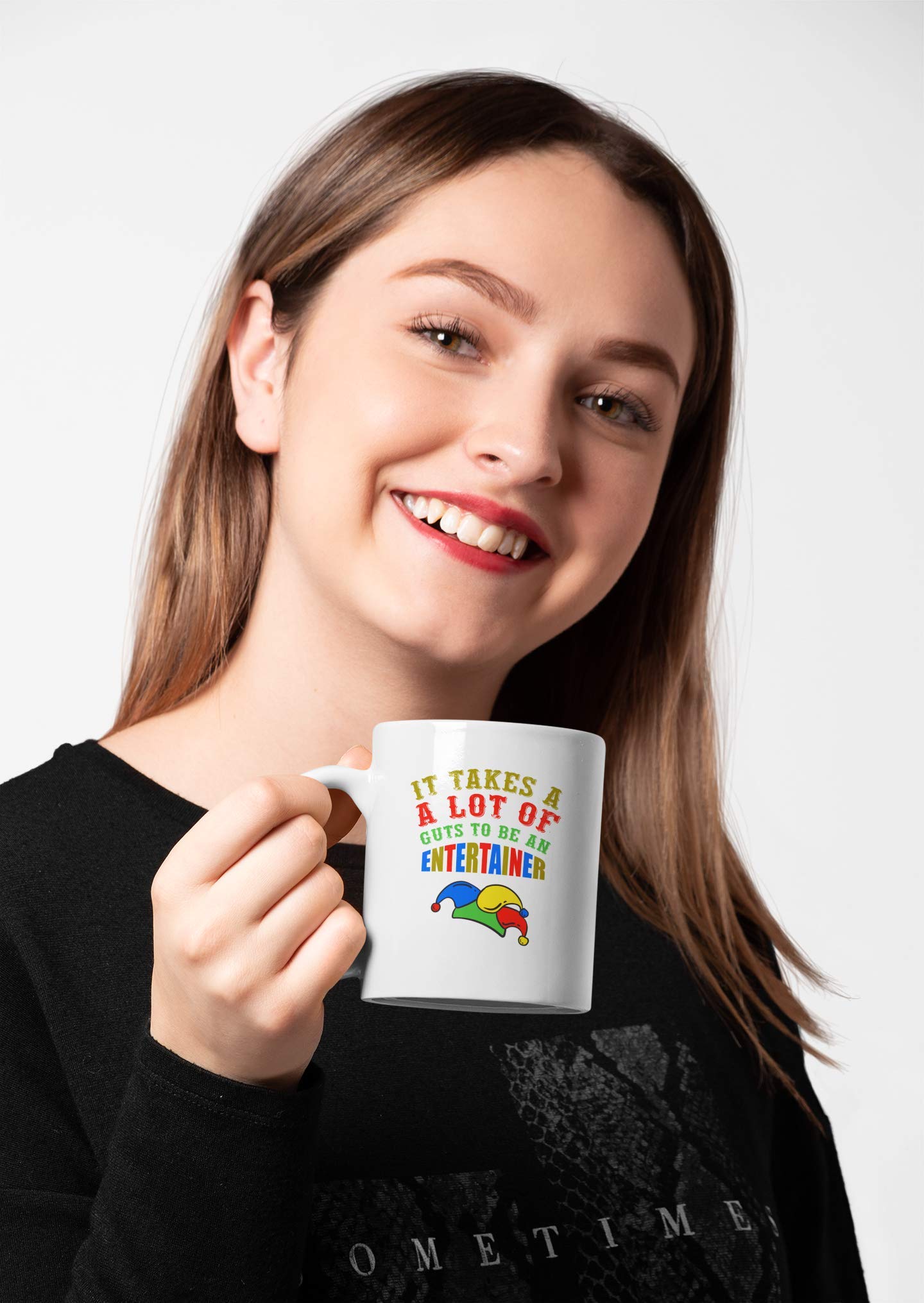 Funny Motivational Coffee Mug - 11oz Ceramic Cup with 'It Takes a Lot of Guts to Be an Entertainer' Quote - Perfect for Comedians, Actors & Entertainers - Great Gift for Performers & Office Humor