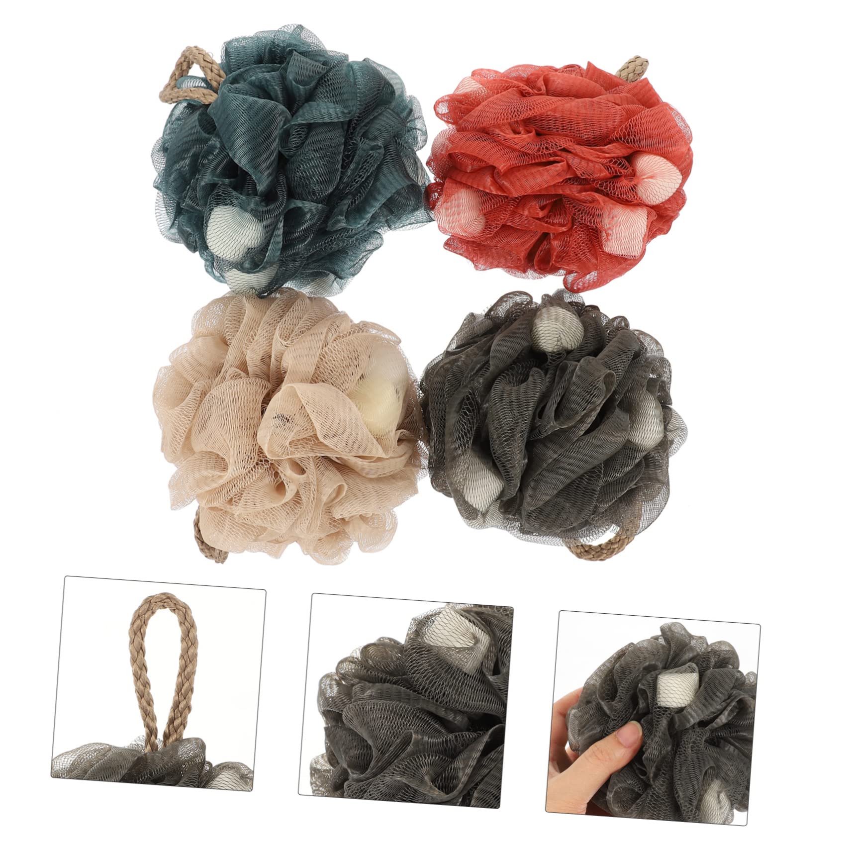 4-Pack Bath Sponges for Shower & Body Scrub - Soft Loofah Mesh Scrubbers for Exfoliating & Cleansing - Portable Bathroom Cleaning Accessories for Skin Care & Dish Washing - Perfect for Spa, Home & Travel Use