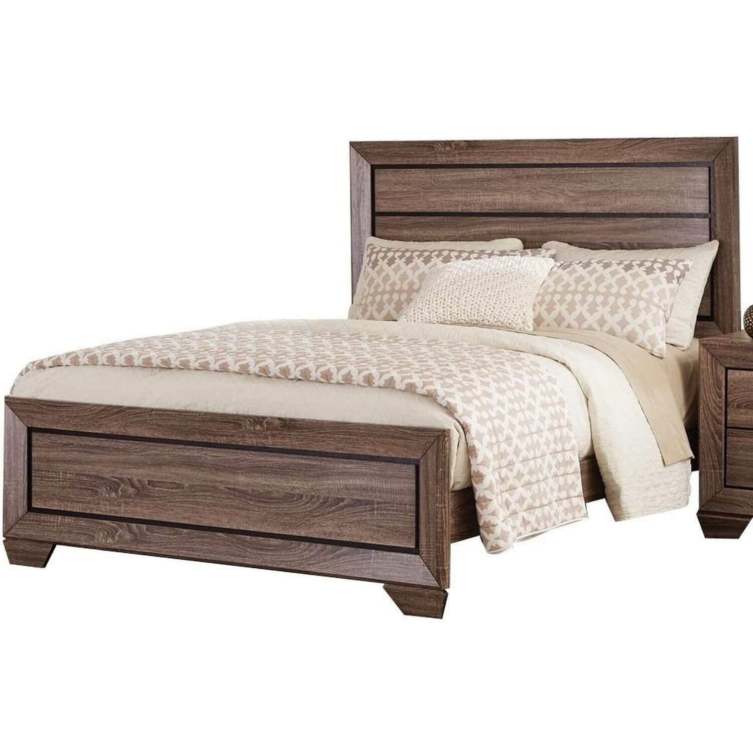 Benjara Transitional Style Queen Size Bed Frame with Natural Wood Grain Details in Brown - Perfect for Master Bedrooms, Guest Rooms & Modern Farmhouse Decor