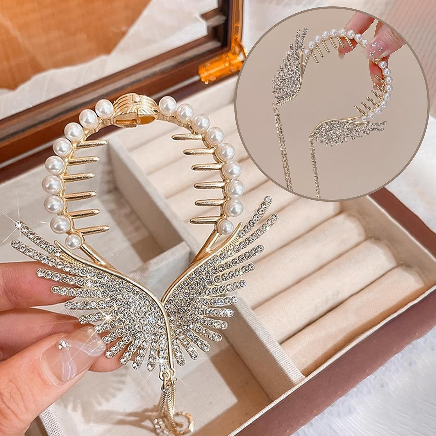 VSAKSH Rhinestone Hair Claw Clip - 1Pcs Fashion Hair Accessories for Women & Girls, Ponytail Holder with Tassel for Party, Wedding, Daily Use