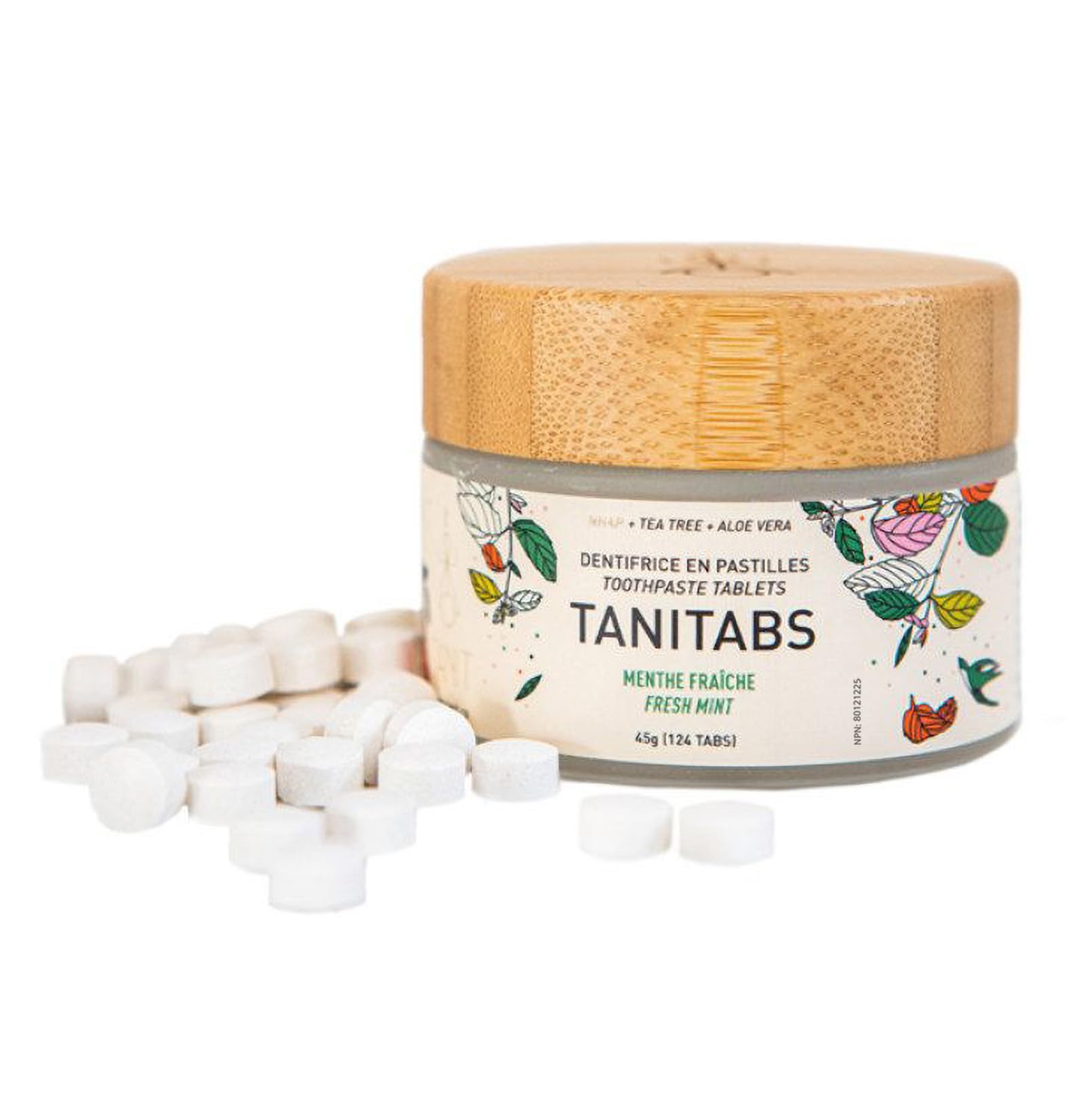 Tanitabs Fresh Mint Toothpaste Tablets - Fluoride-Free Natural Toothpaste for Teeth & Gum Care, Zero Waste Travel Toothpaste Tabs in Eco-Friendly Bamboo Jar (124 Tablets, Natural Mint Flavor) - Perfect for Travel, Camping & Sustainable Oral Hygiene Routine